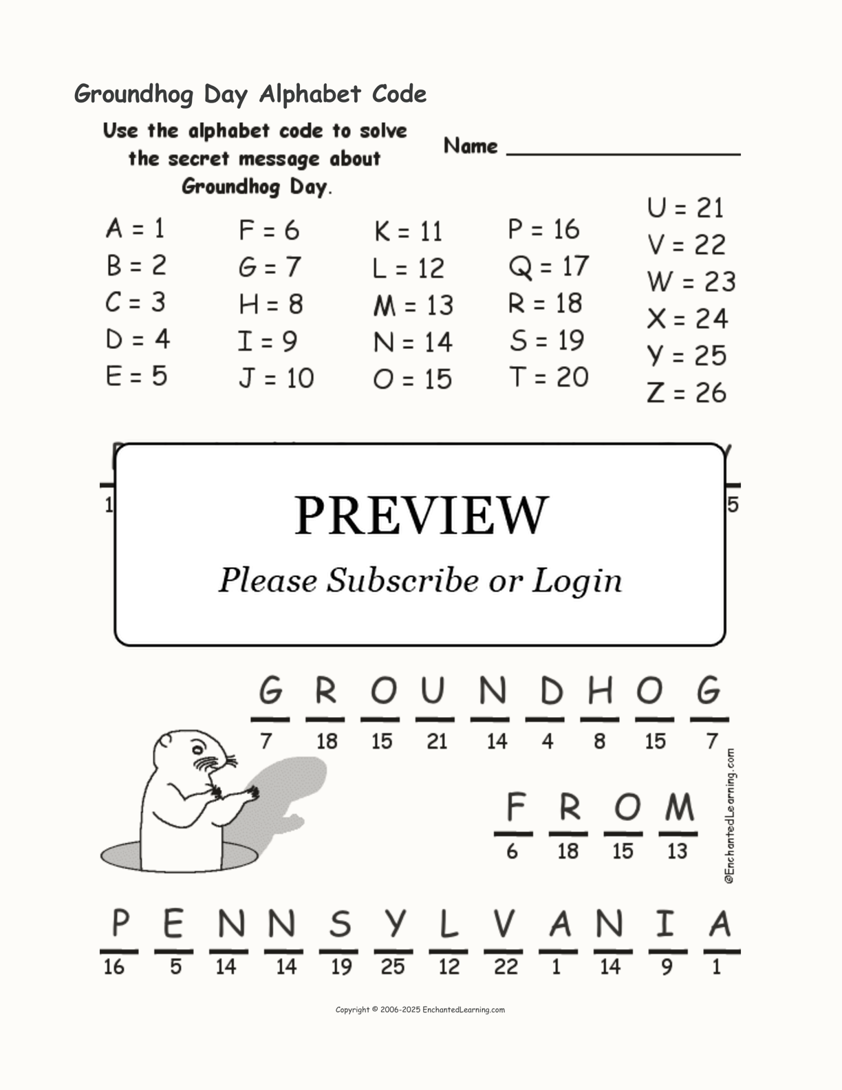 Groundhog Day Alphabet Code interactive worksheet page 2