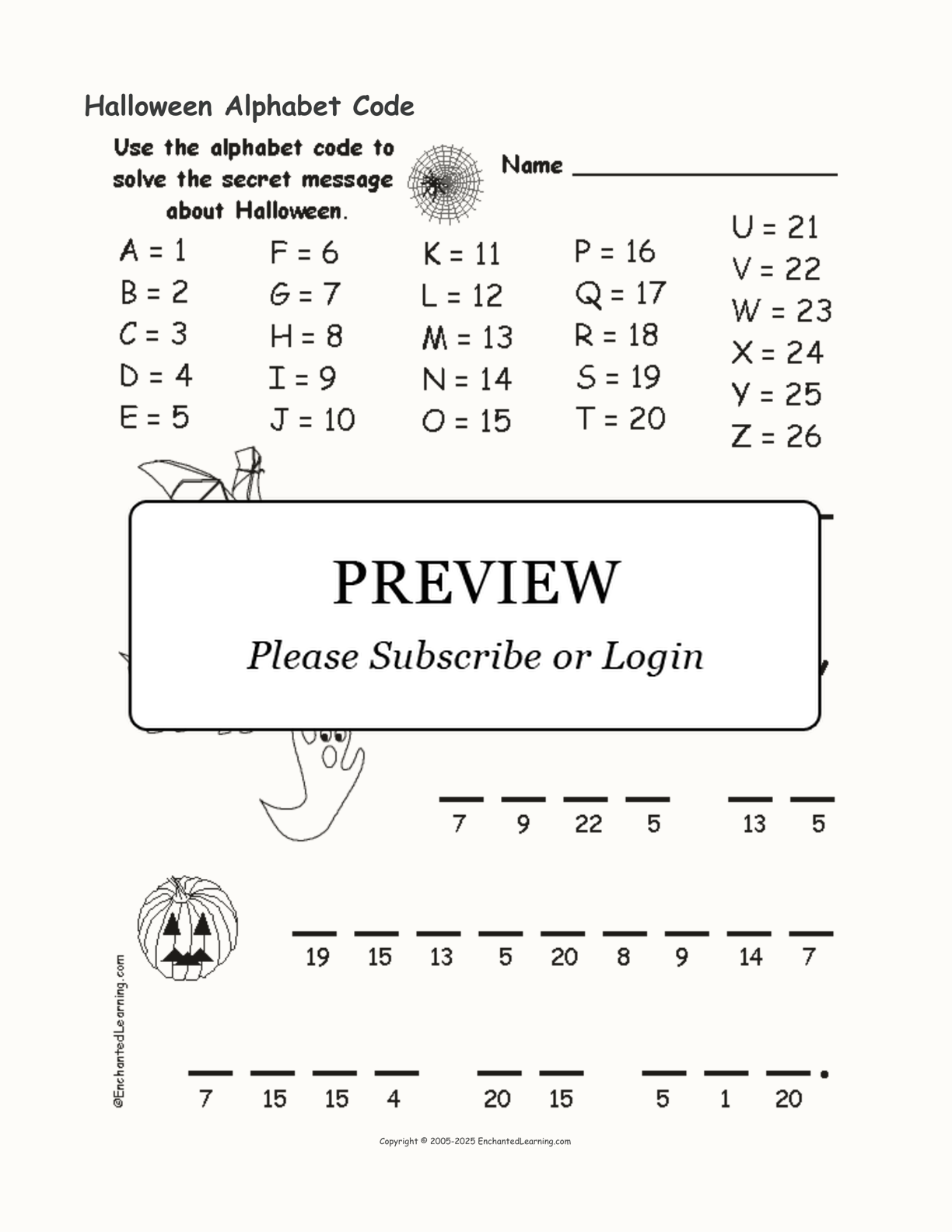 Halloween Alphabet Code interactive worksheet page 1