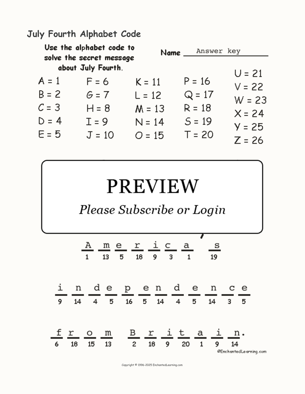 July Fourth Alphabet Code interactive worksheet page 2