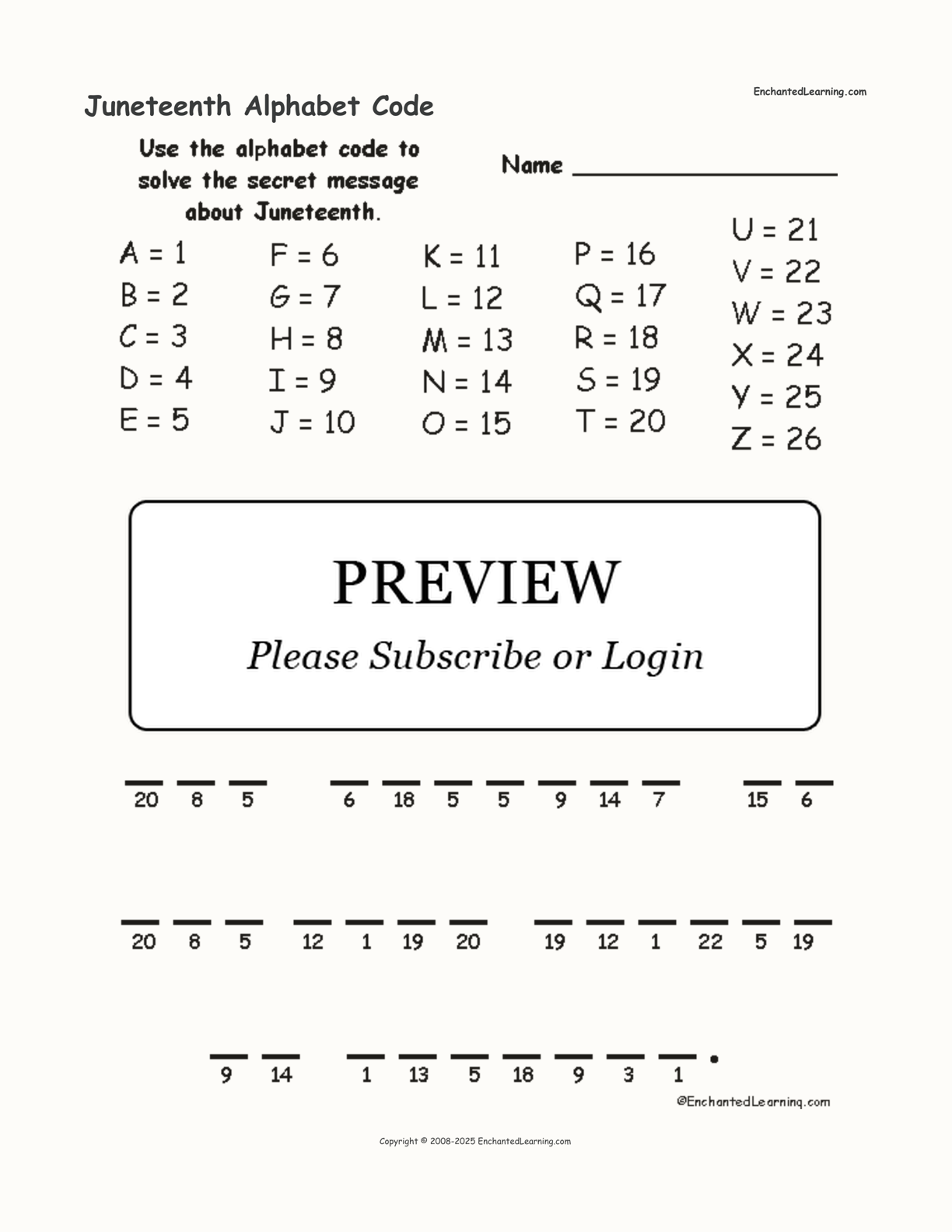 Juneteenth Alphabet Code interactive worksheet page 1