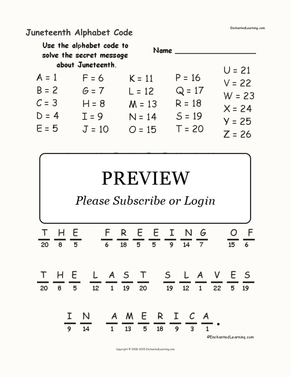 Juneteenth Alphabet Code interactive worksheet page 2