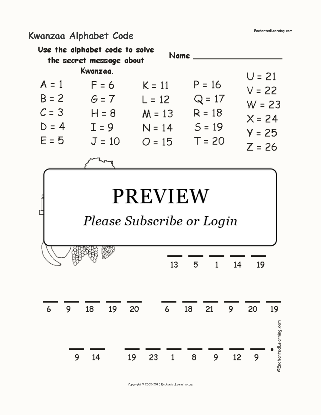 Kwanzaa Alphabet Code interactive worksheet page 1