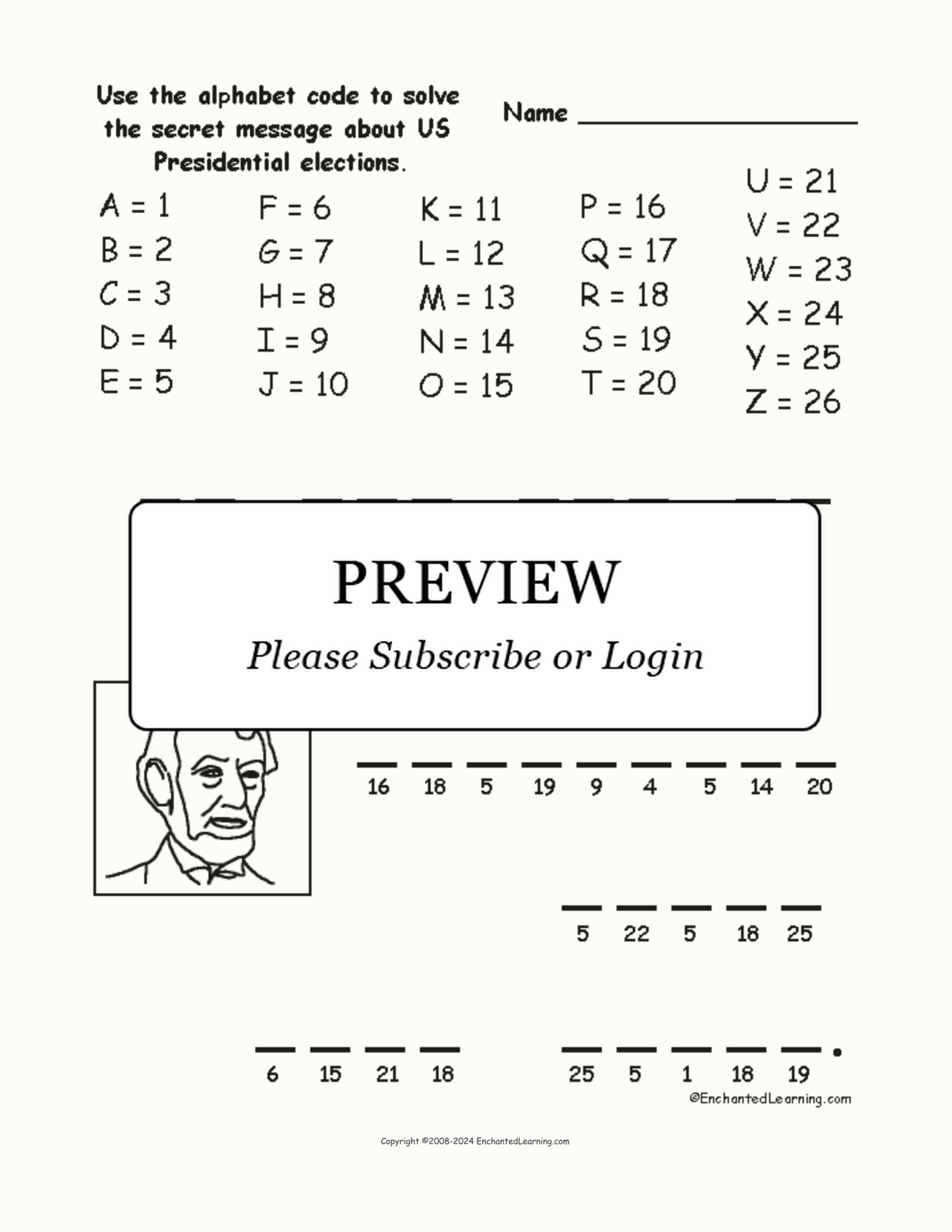 Presidential Election Alphabet Code interactive worksheet page 1