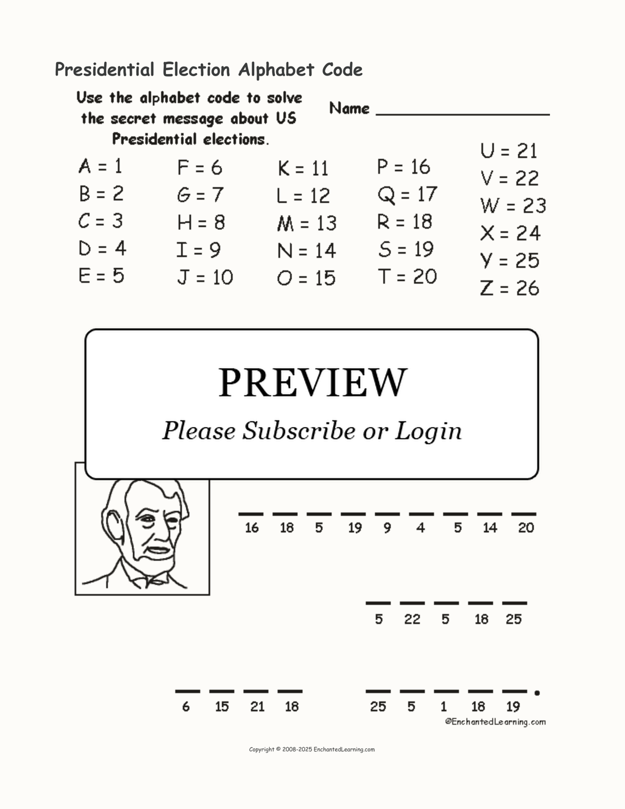 Presidential Election Alphabet Code interactive worksheet page 1