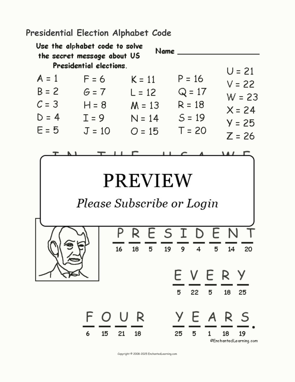 Presidential Election Alphabet Code interactive worksheet page 2