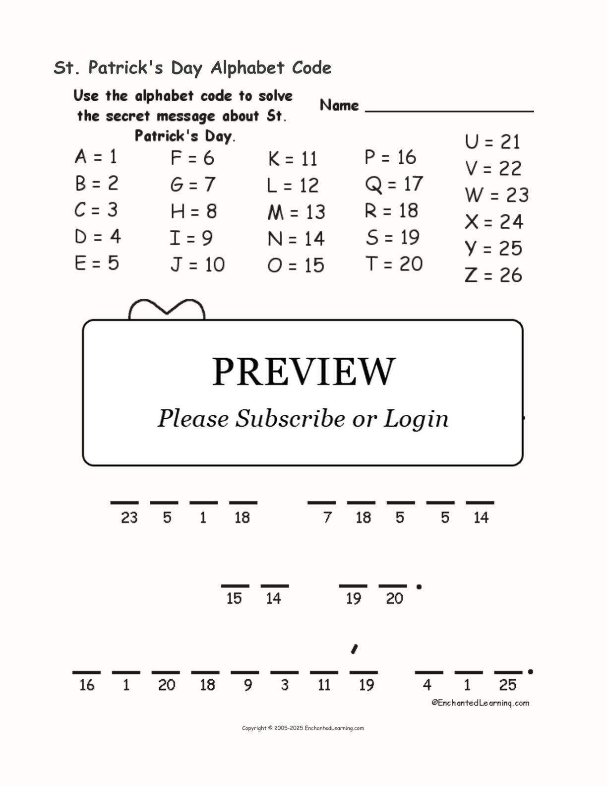 St. Patrick's Day Alphabet Code interactive worksheet page 1