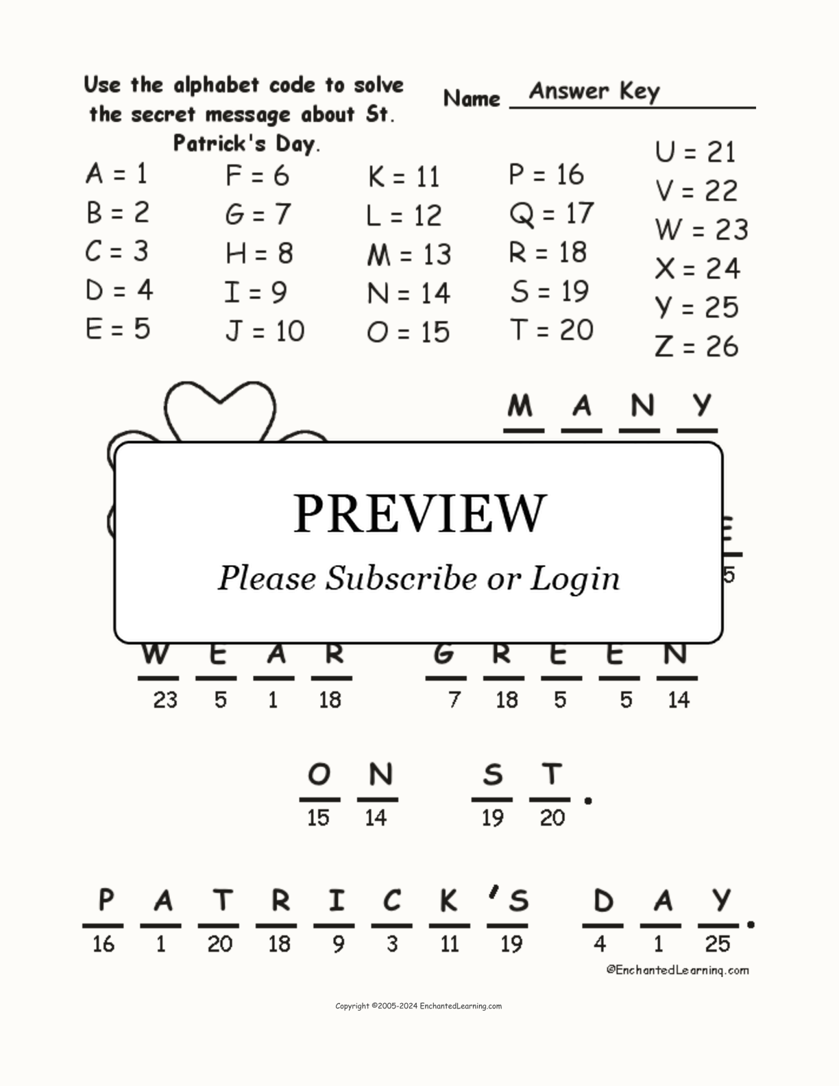 St. Patrick's Day Alphabet Code interactive worksheet page 2