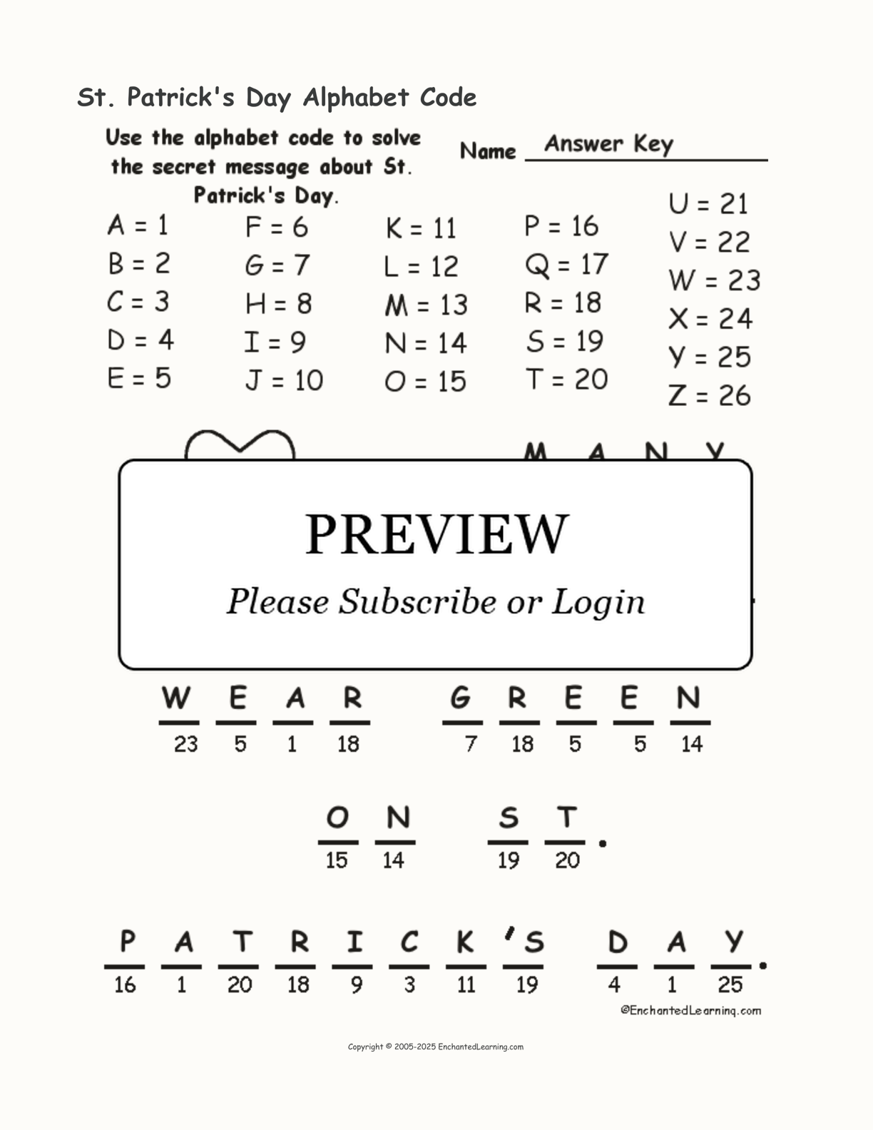 St. Patrick's Day Alphabet Code interactive worksheet page 2