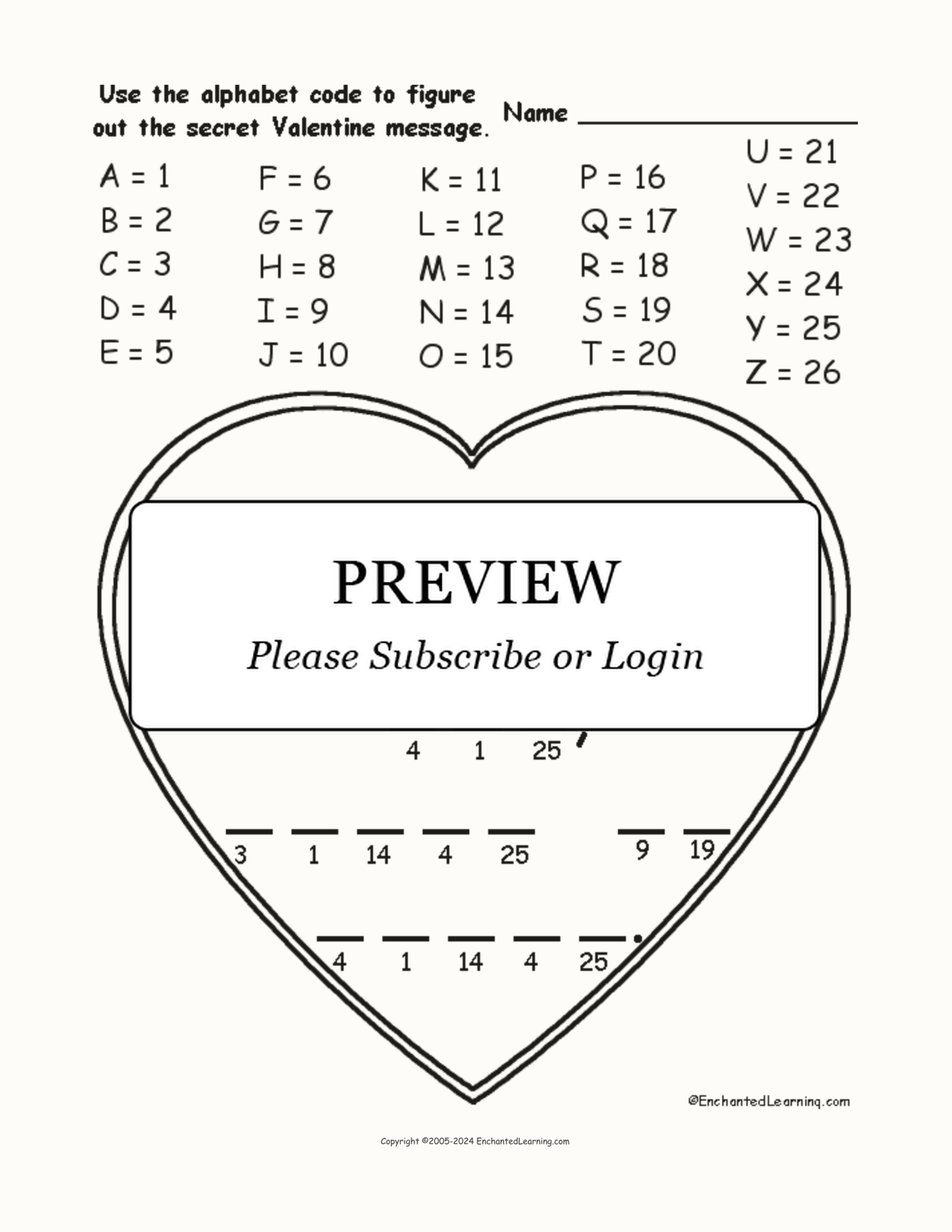 Valentine Alphabet Code interactive worksheet page 1