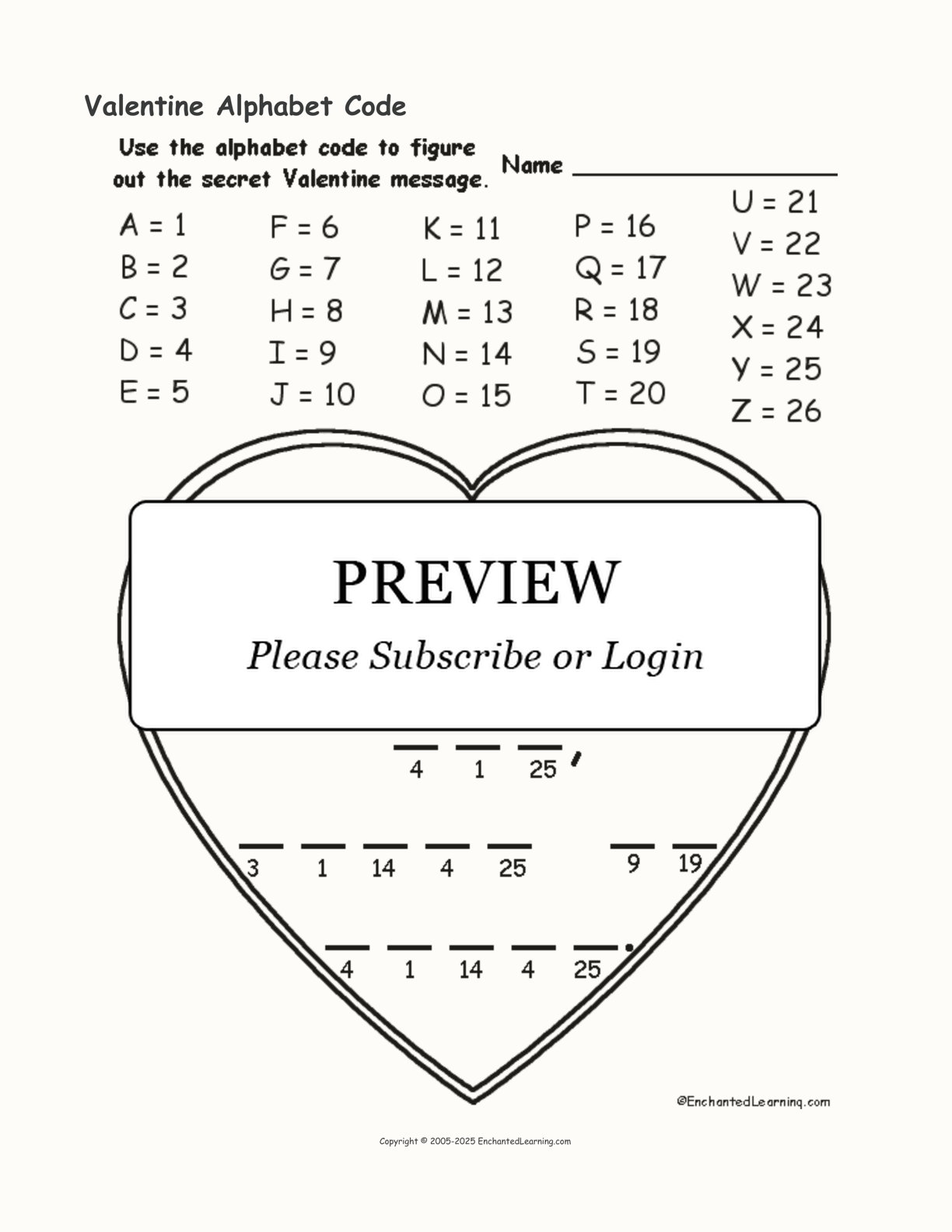 Valentine Alphabet Code interactive worksheet page 1