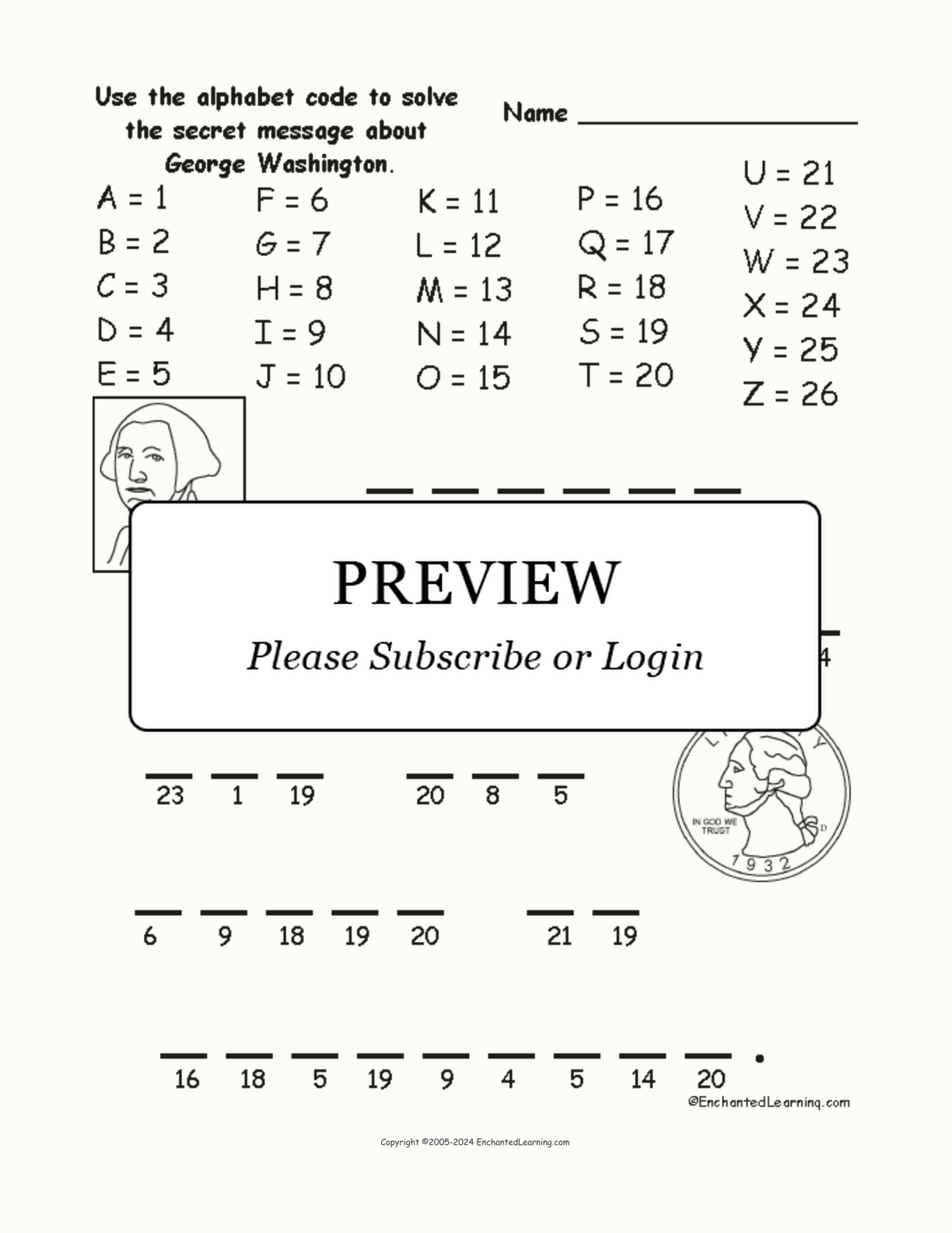 George Washington Alphabet Code interactive worksheet page 1