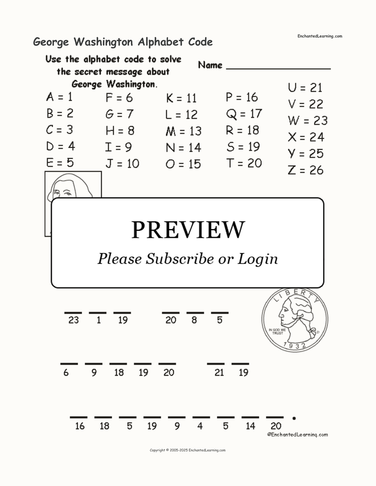 George Washington Alphabet Code interactive worksheet page 1