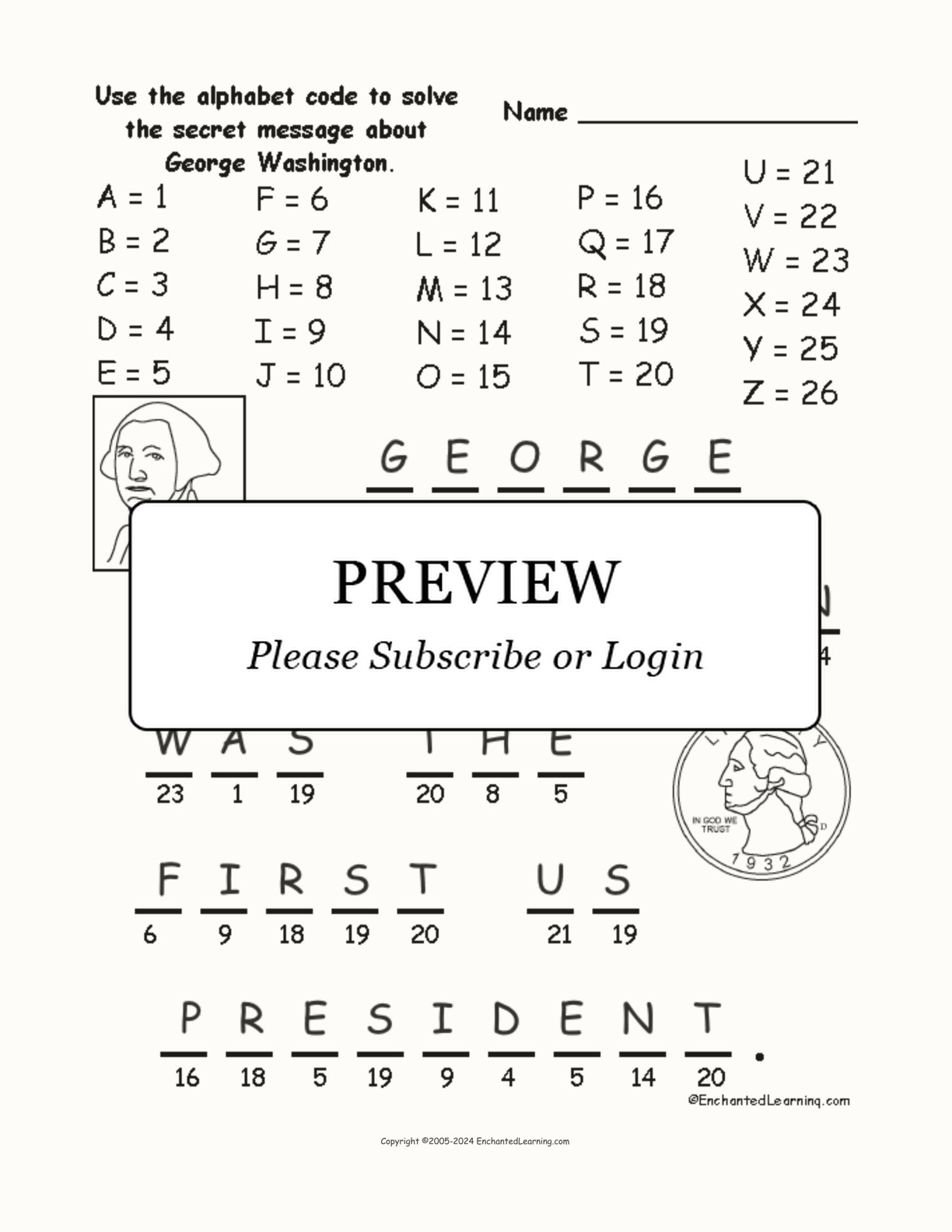 George Washington Alphabet Code interactive worksheet page 2