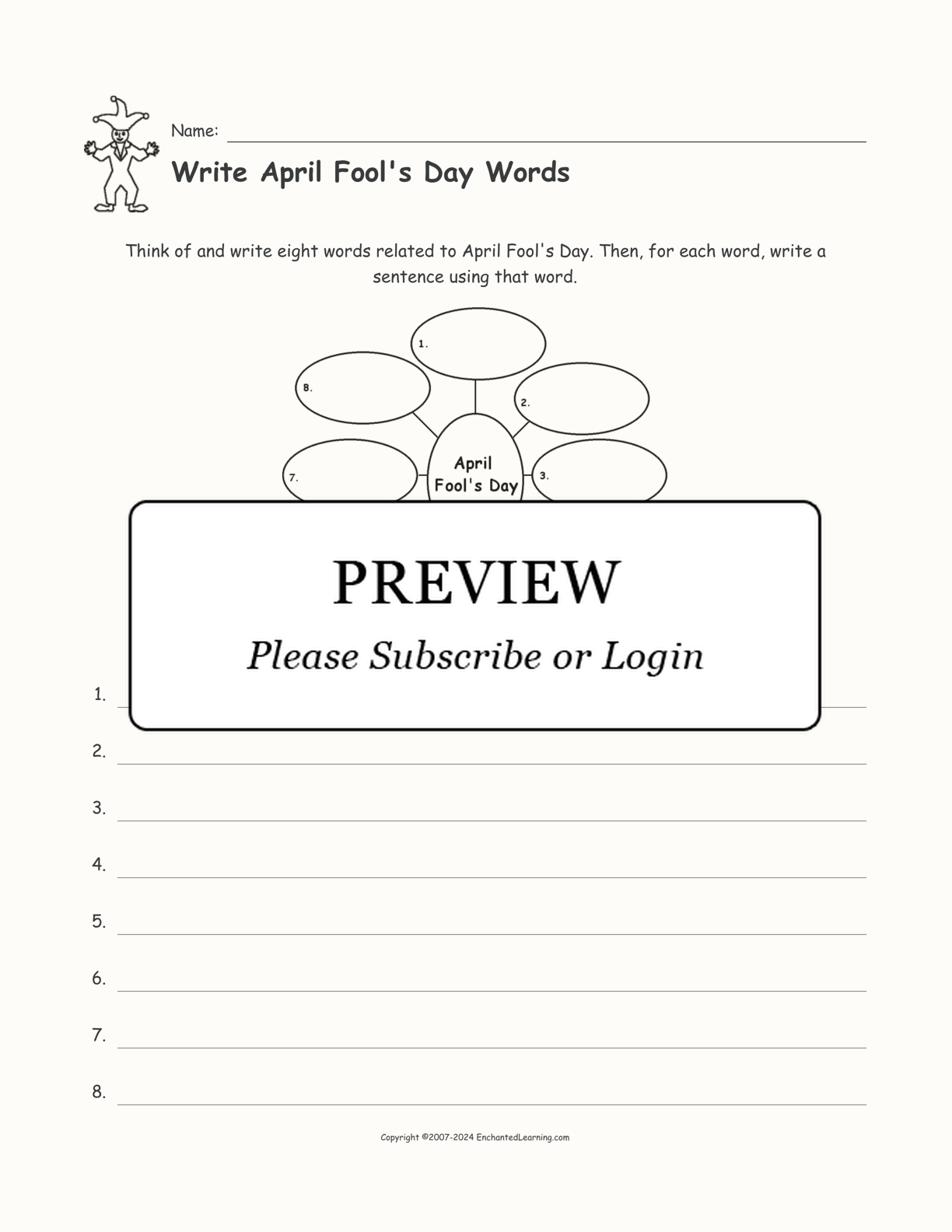Write April Fool's Day Words interactive worksheet page 1