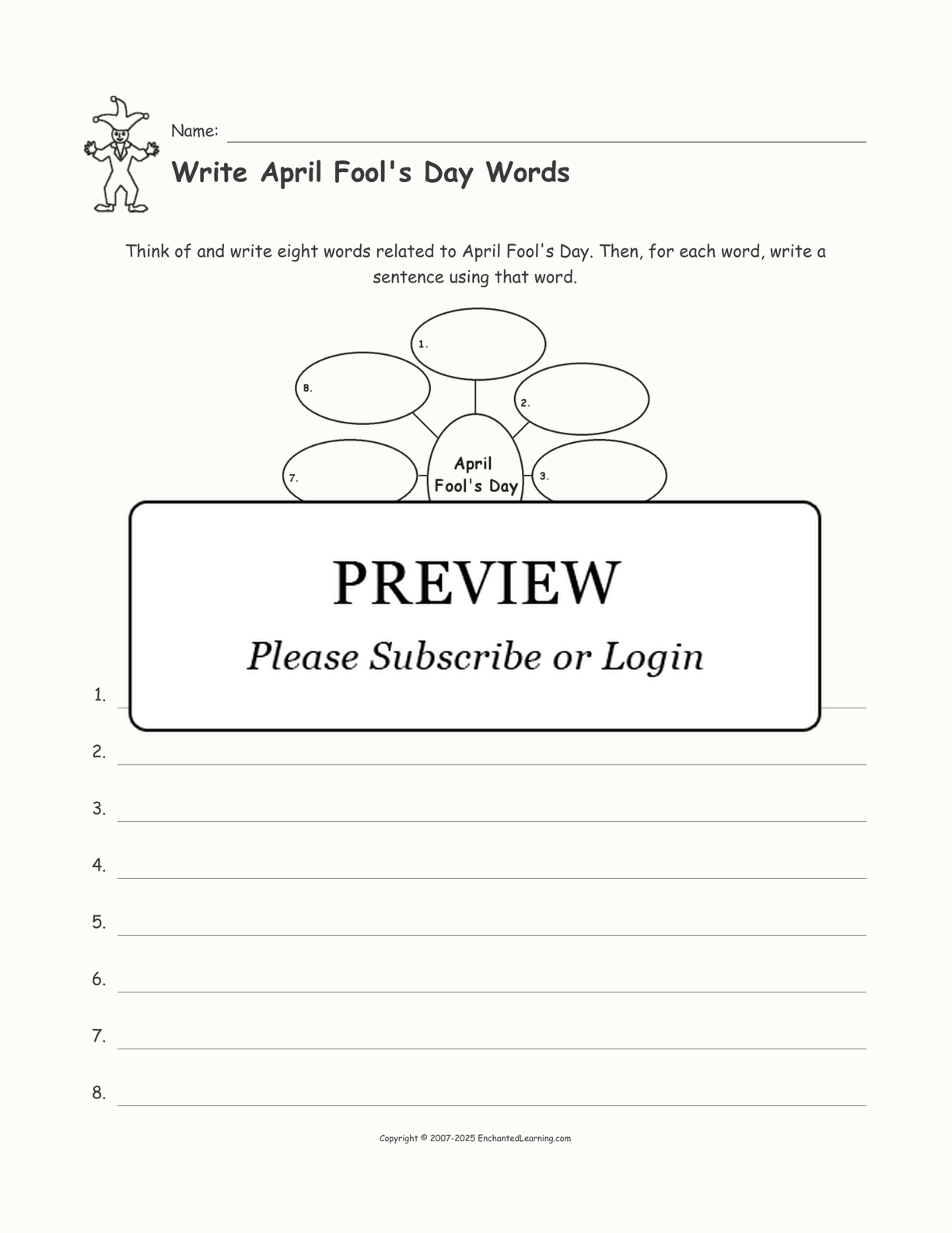 Write April Fool's Day Words interactive worksheet page 1