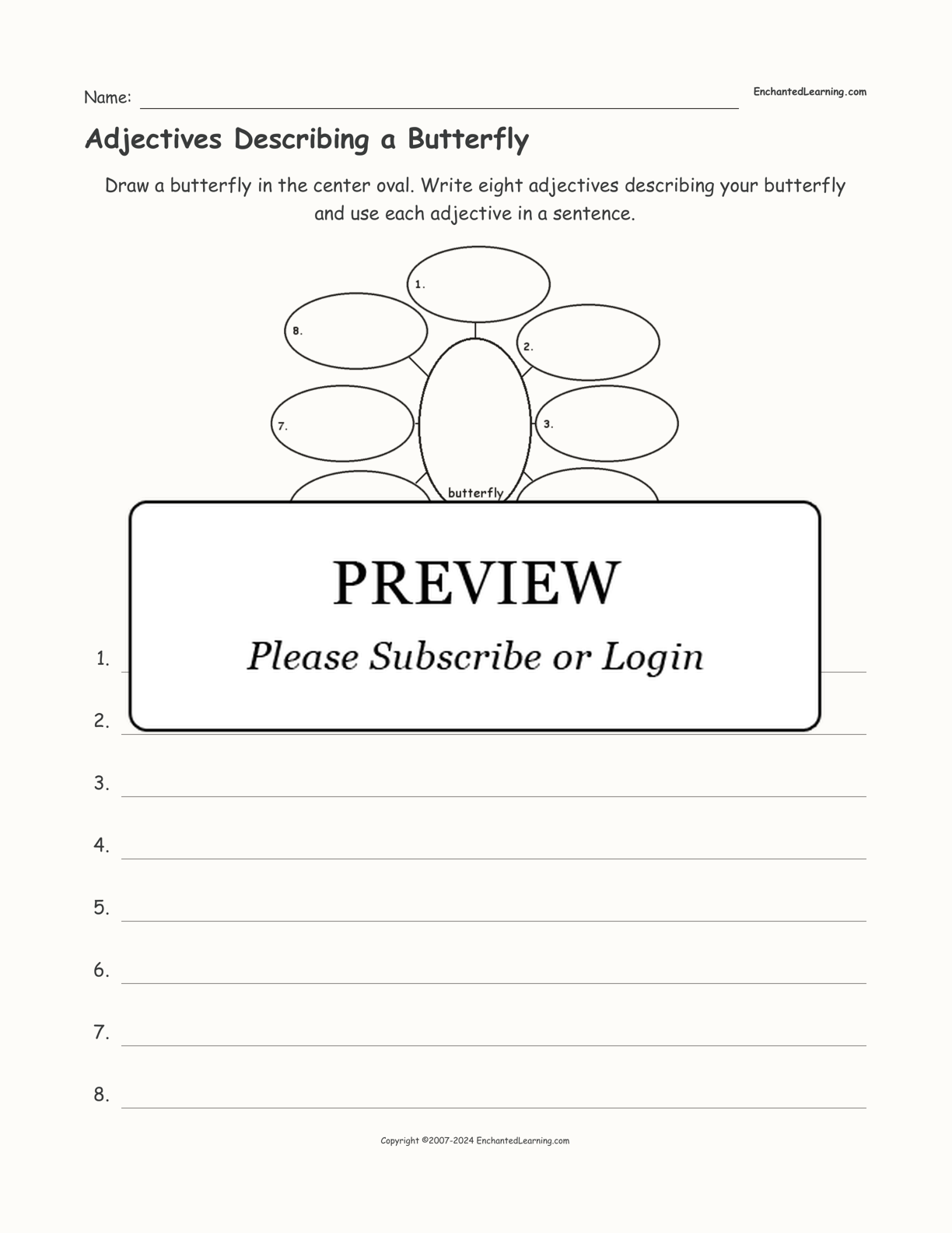 Adjectives Describing a Butterfly interactive worksheet page 1