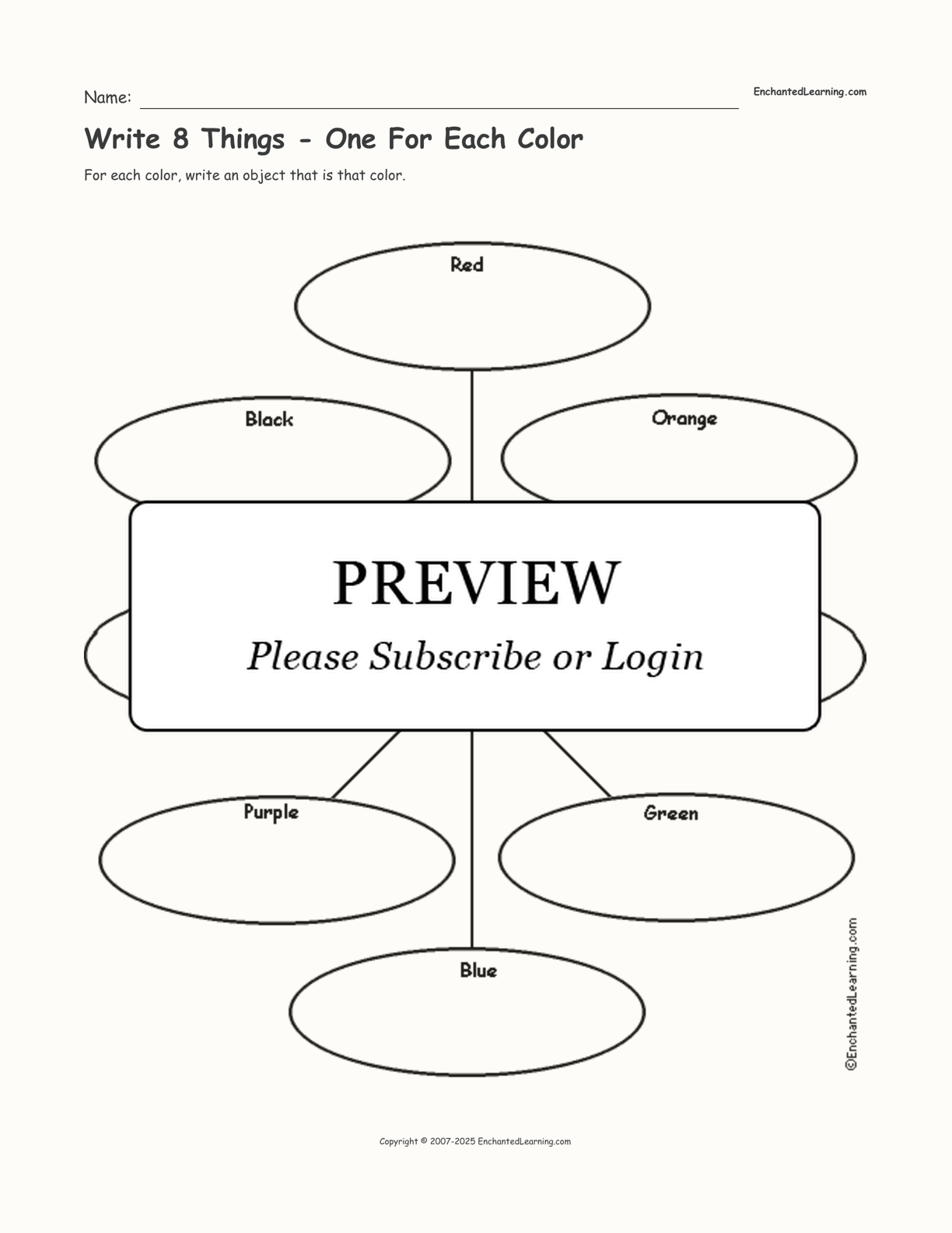 Write 8 Things - One For Each Color interactive worksheet page 1