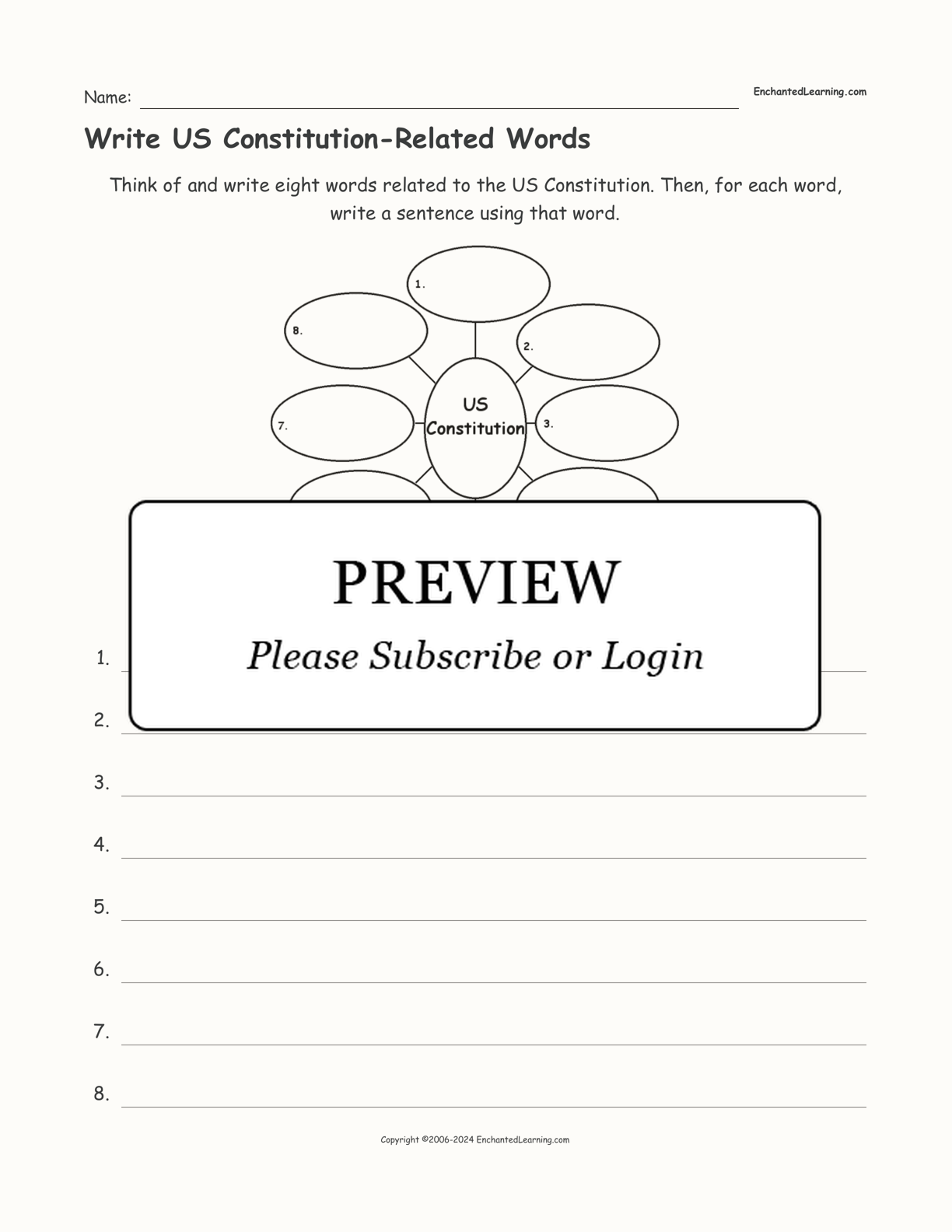 Write US Constitution-Related Words interactive worksheet page 1