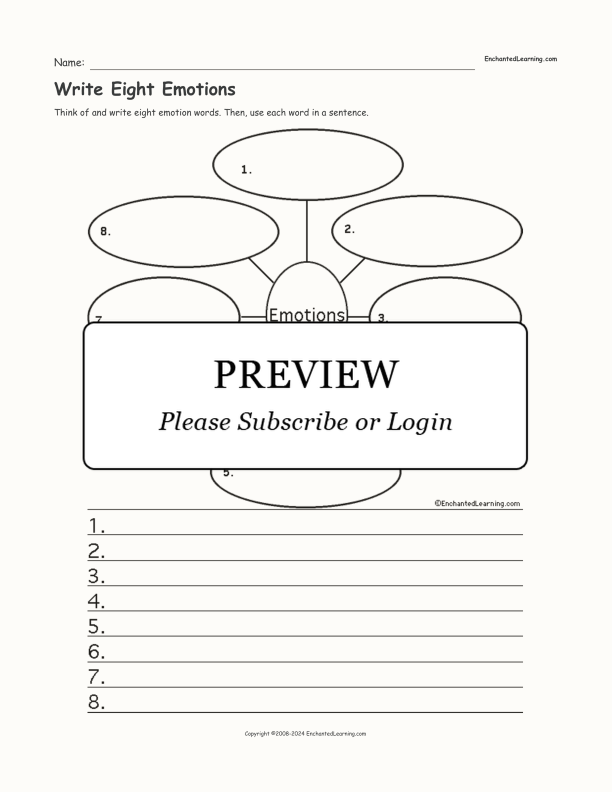 Write Eight Emotions interactive worksheet page 1