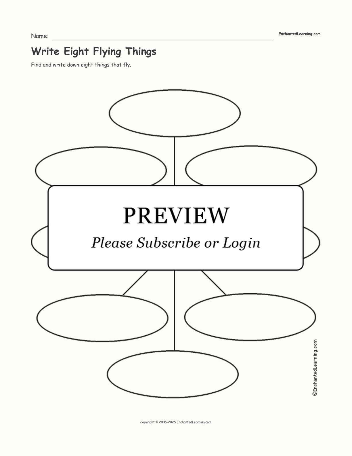 Write Eight Flying Things interactive worksheet page 1