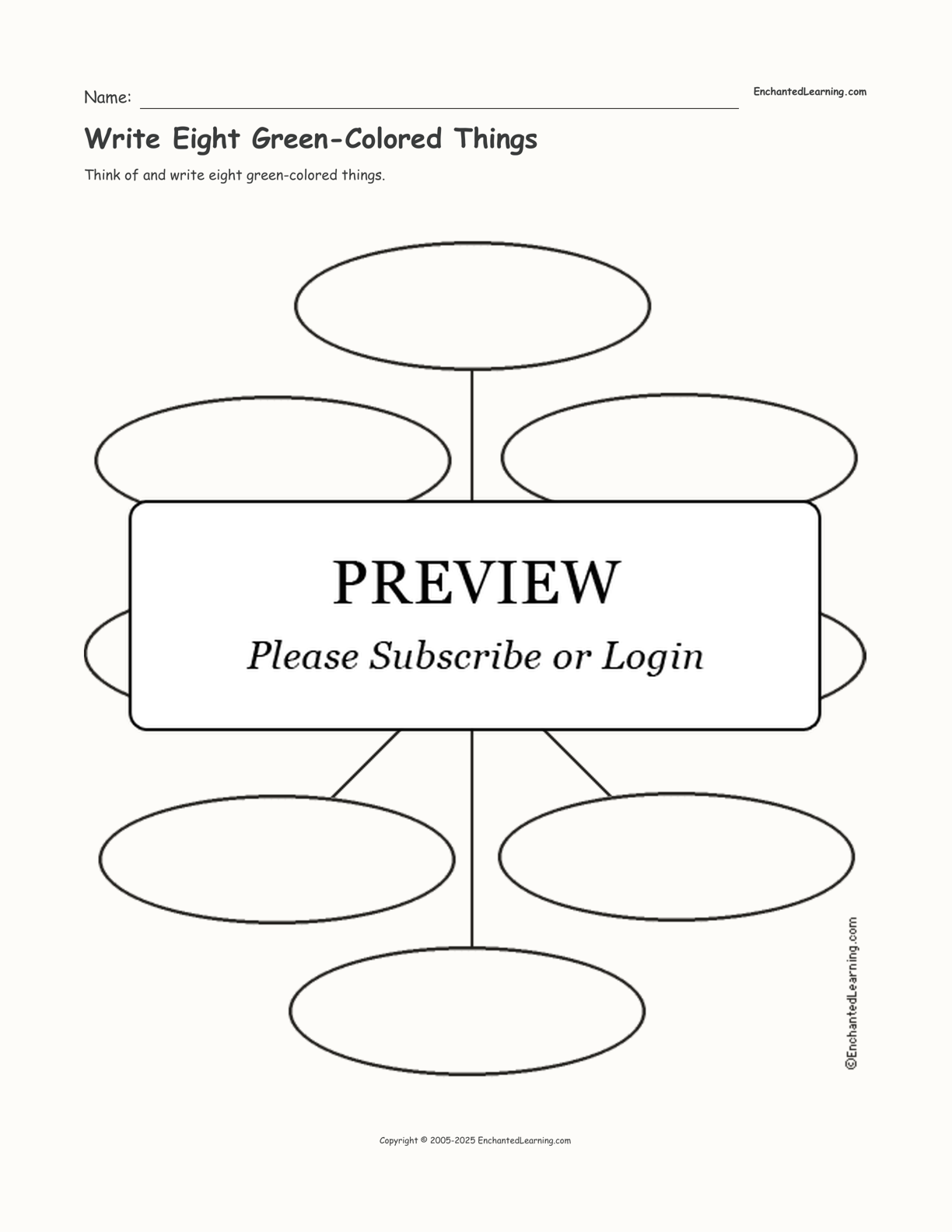 Write Eight Green-Colored Things interactive worksheet page 1