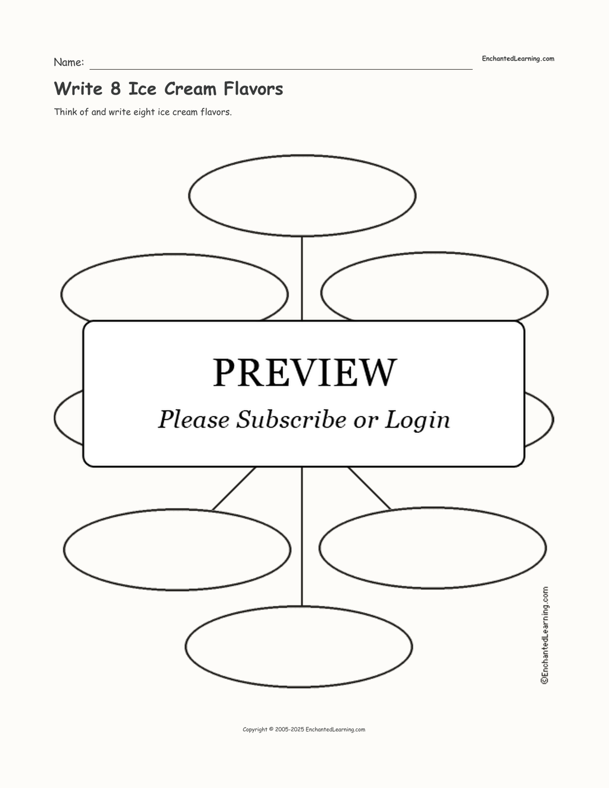 Write 8 Ice Cream Flavors interactive worksheet page 1