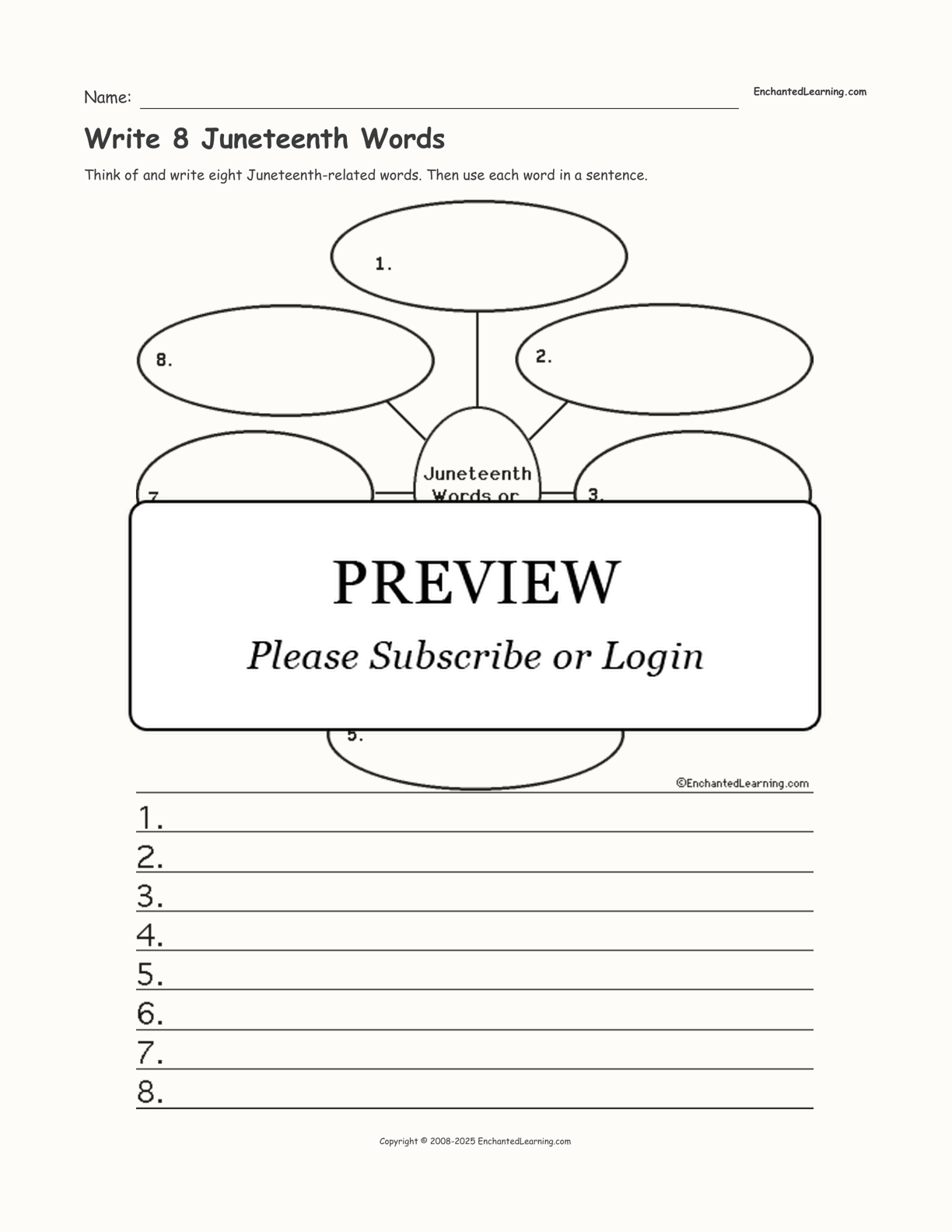 Write 8 Juneteenth Words interactive worksheet page 1