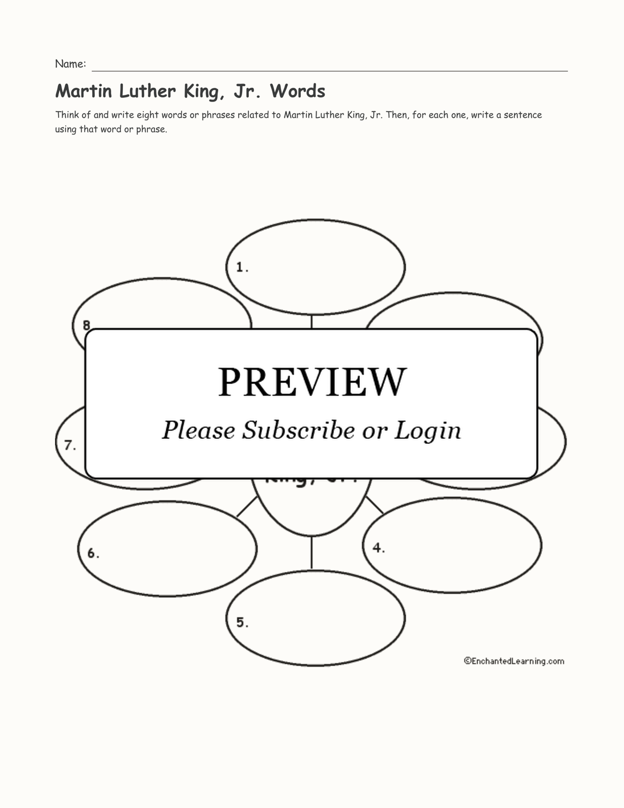 Martin Luther King, Jr. Words interactive printout page 1