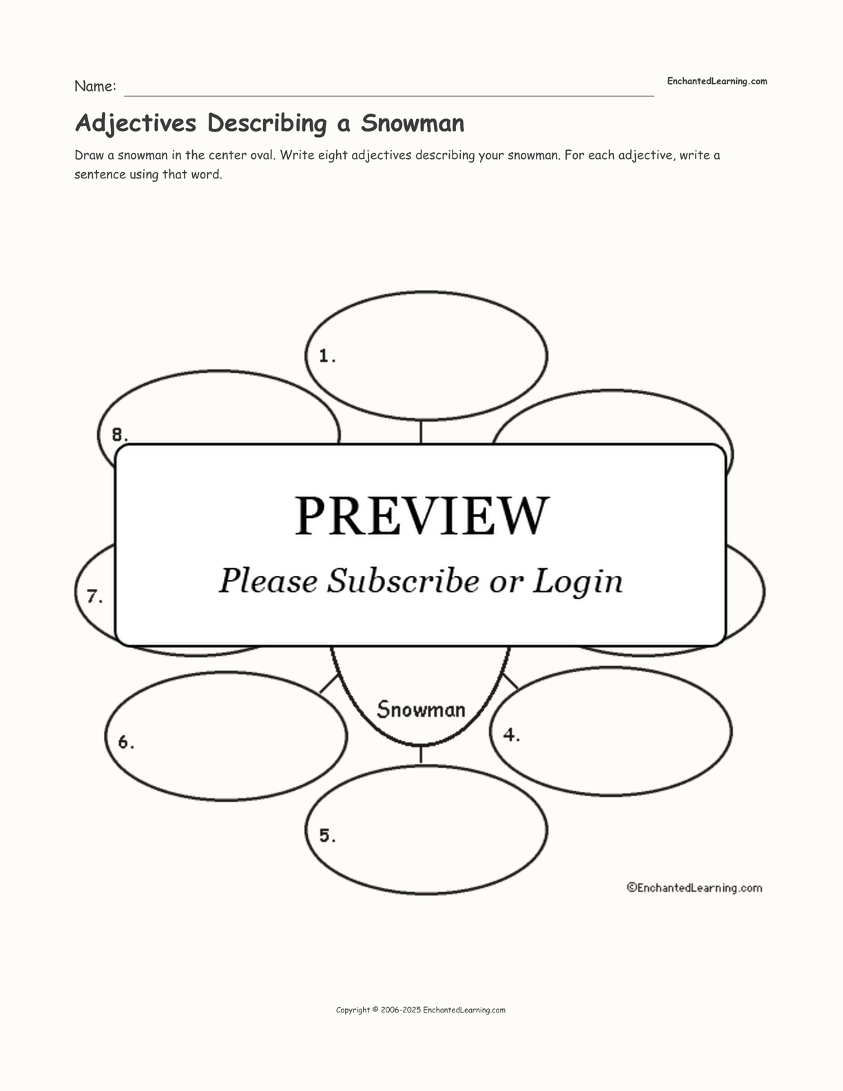 Adjectives Describing a Snowman interactive worksheet page 1