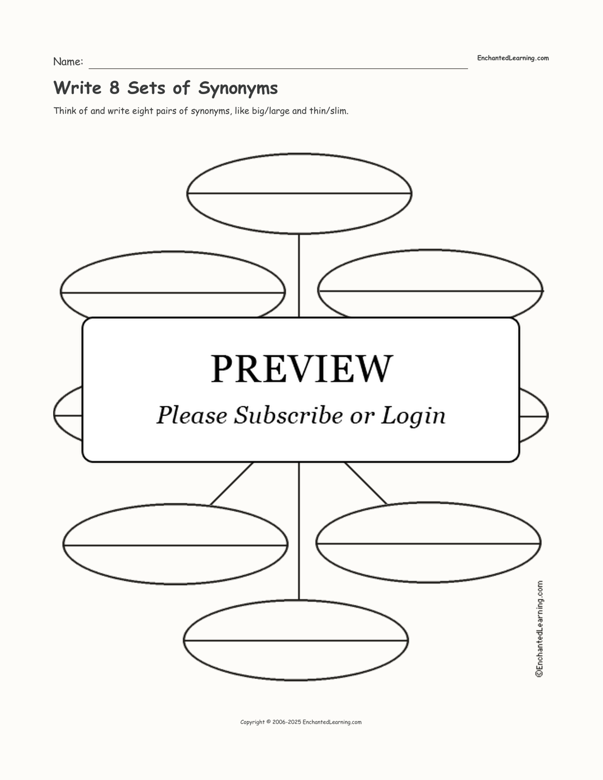 Write 8 Sets of Synonyms interactive worksheet page 1