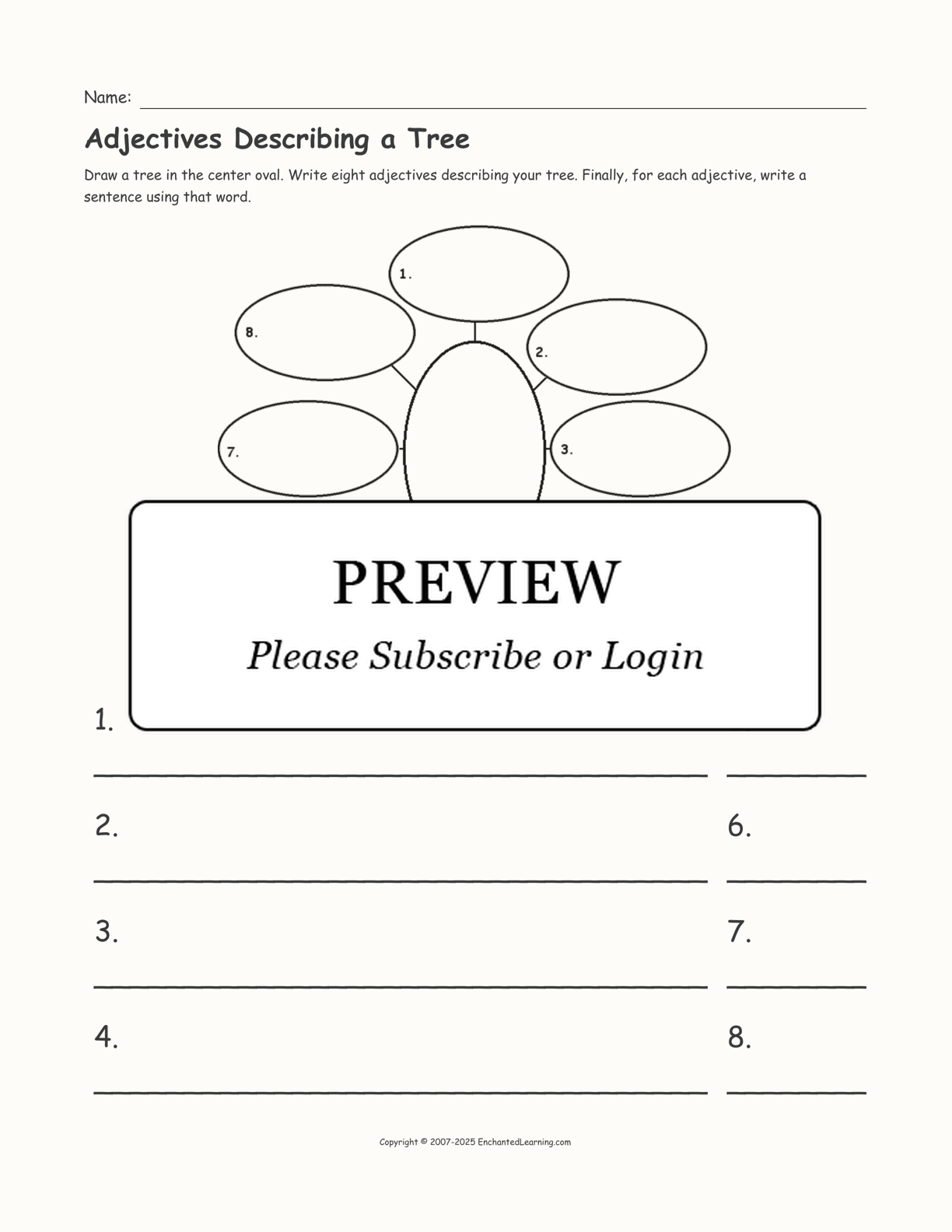 Adjectives Describing a Tree interactive printout page 1