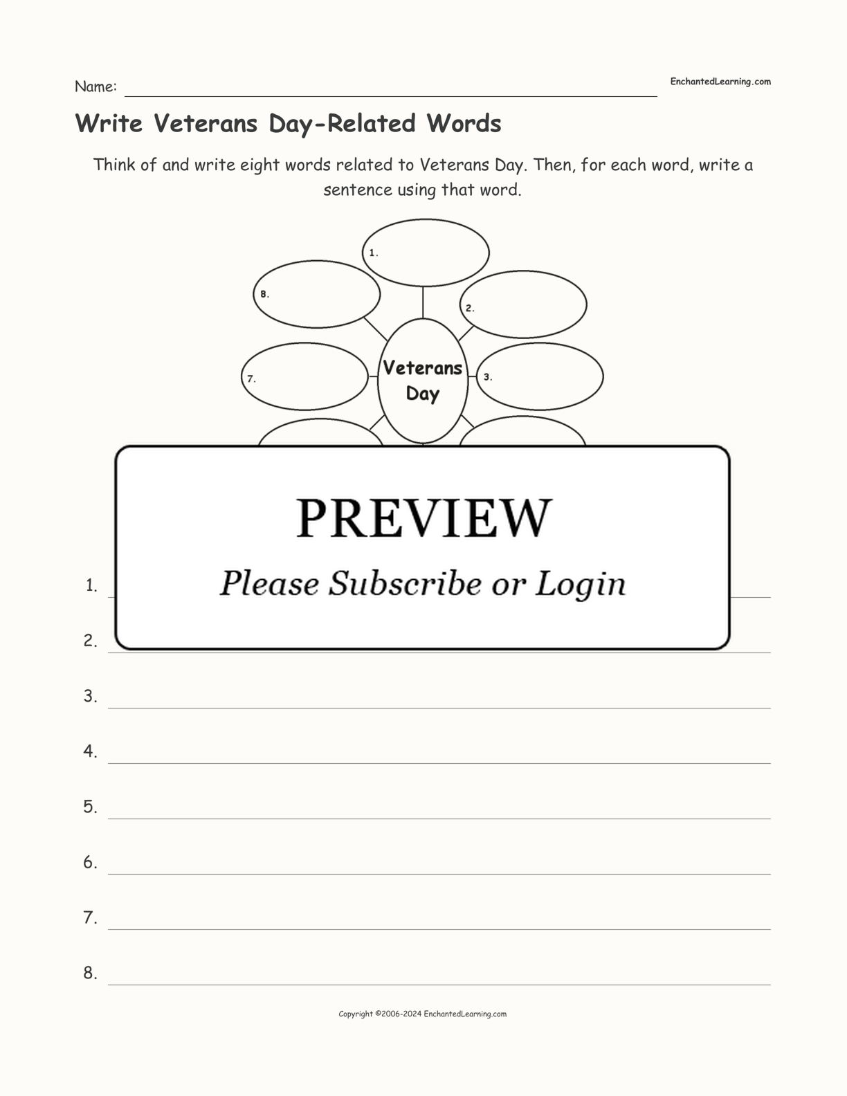 Write Veterans Day-Related Words interactive worksheet page 1