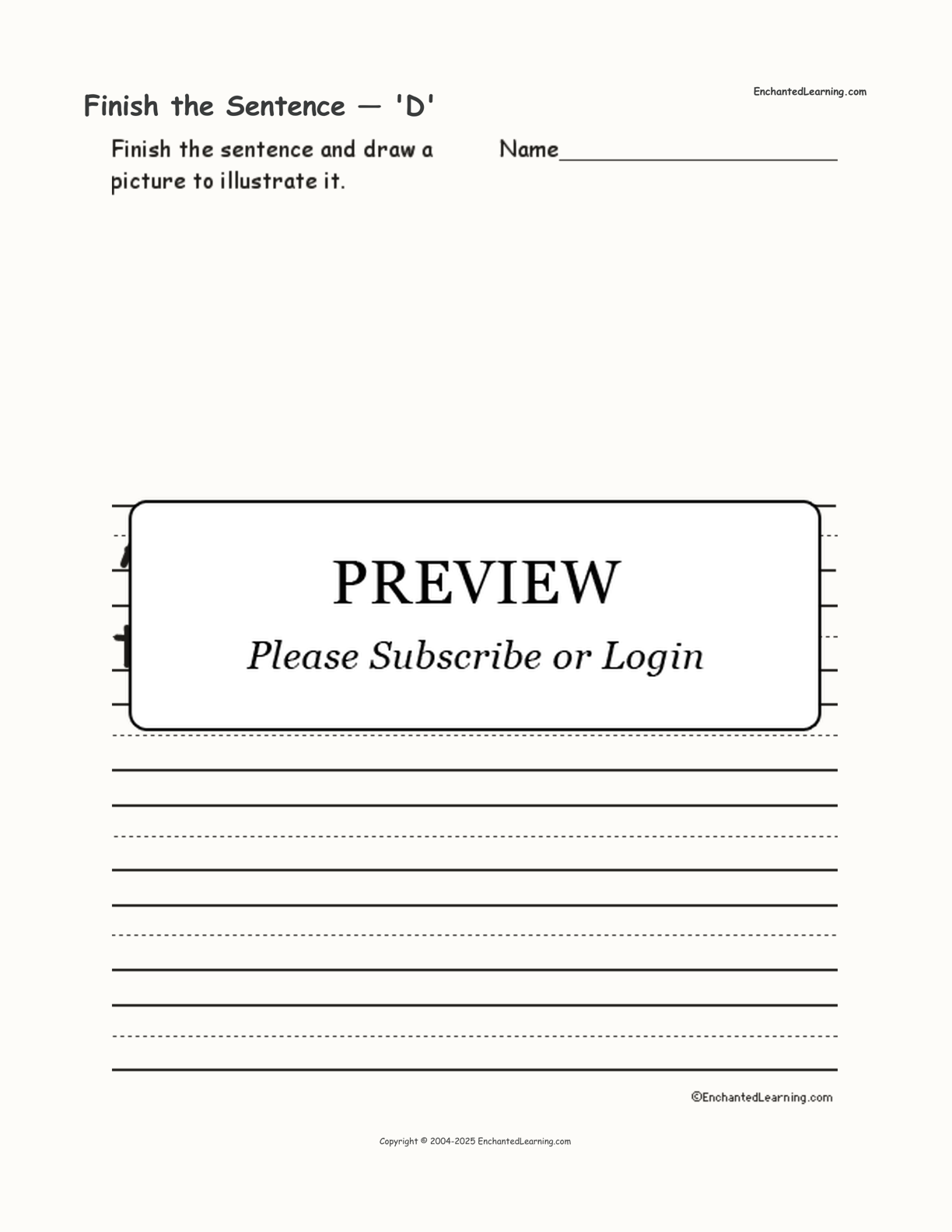 Finish the Sentence — 'D' interactive worksheet page 1