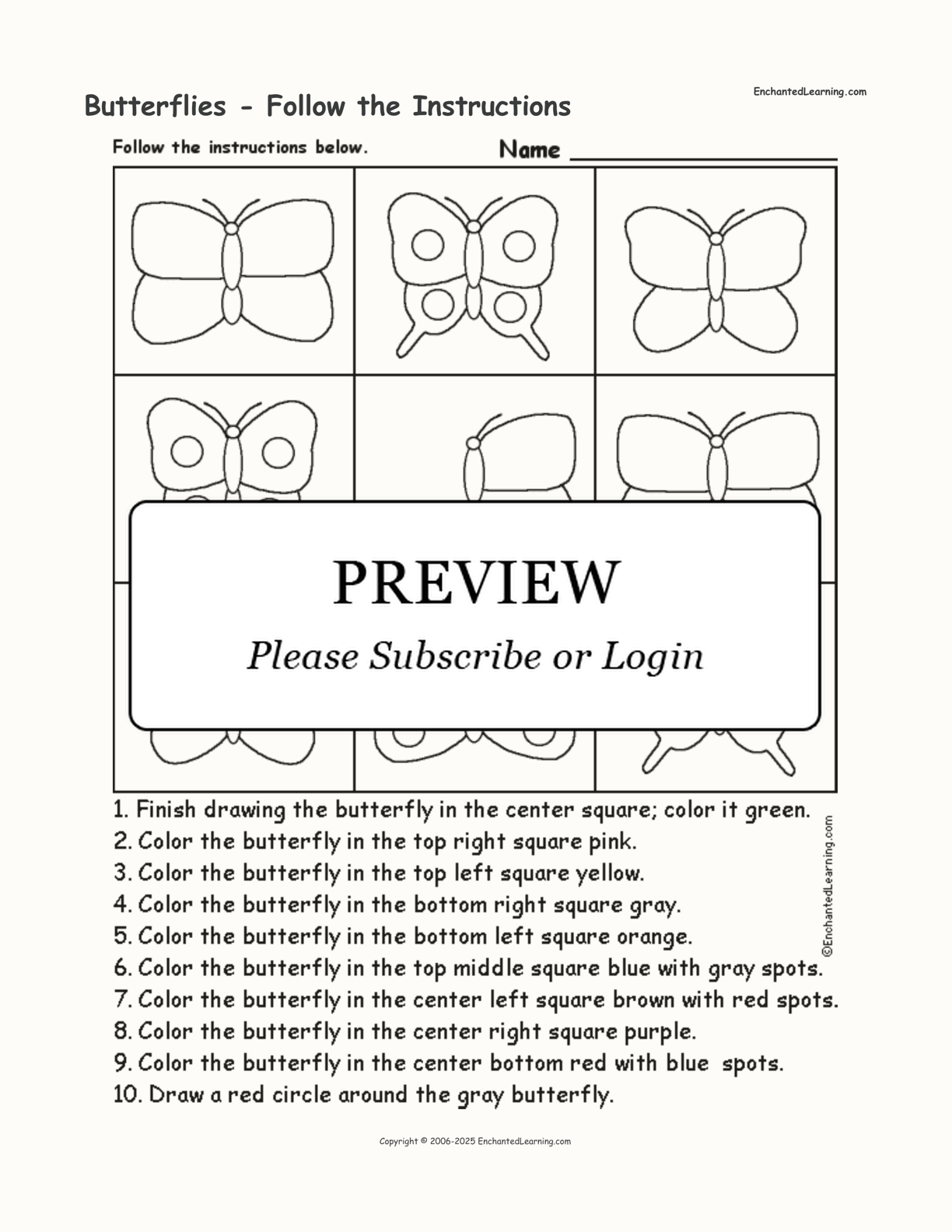 Butterflies - Follow the Instructions interactive worksheet page 1