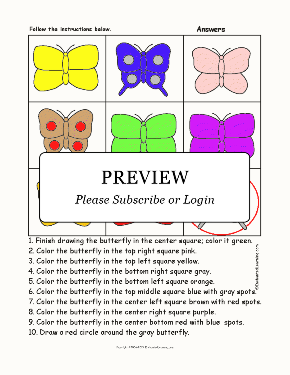 Butterflies - Follow the Instructions interactive worksheet page 2