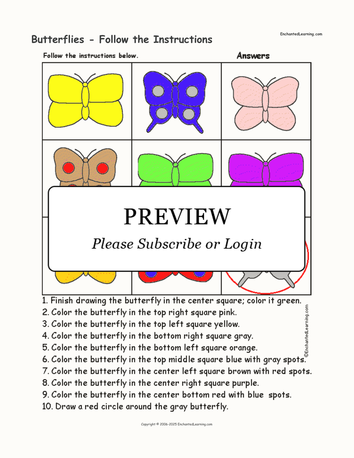 Butterflies - Follow the Instructions interactive worksheet page 2