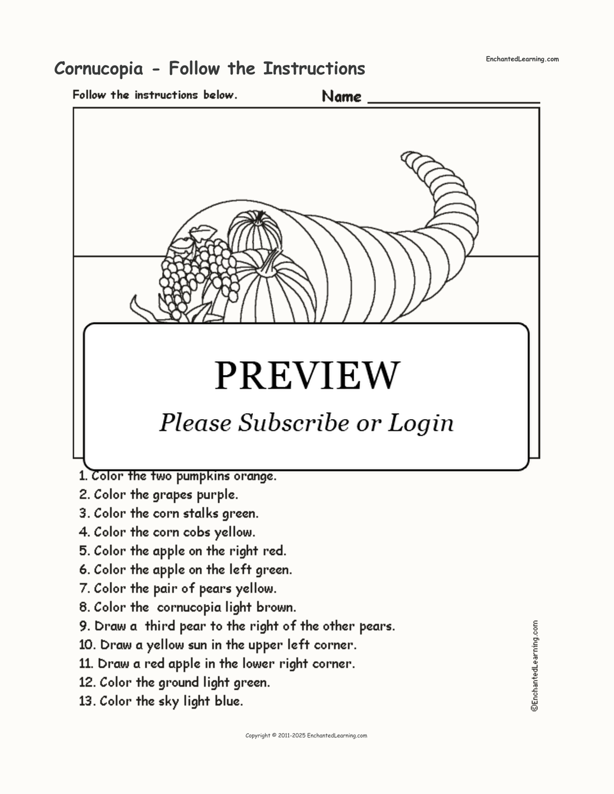 Cornucopia - Follow the Instructions interactive worksheet page 1