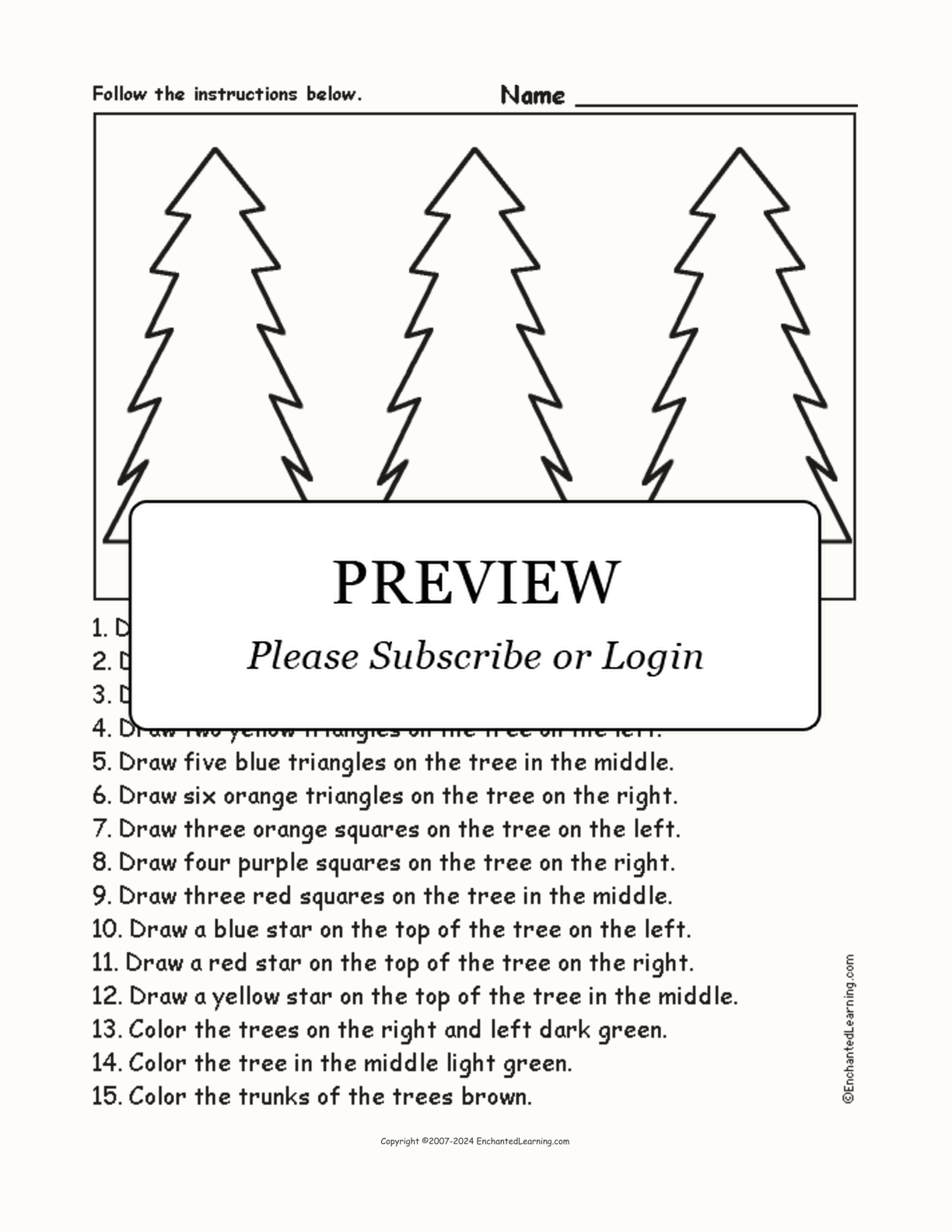 Evergreen Trees - Follow the Instructions interactive worksheet page 1