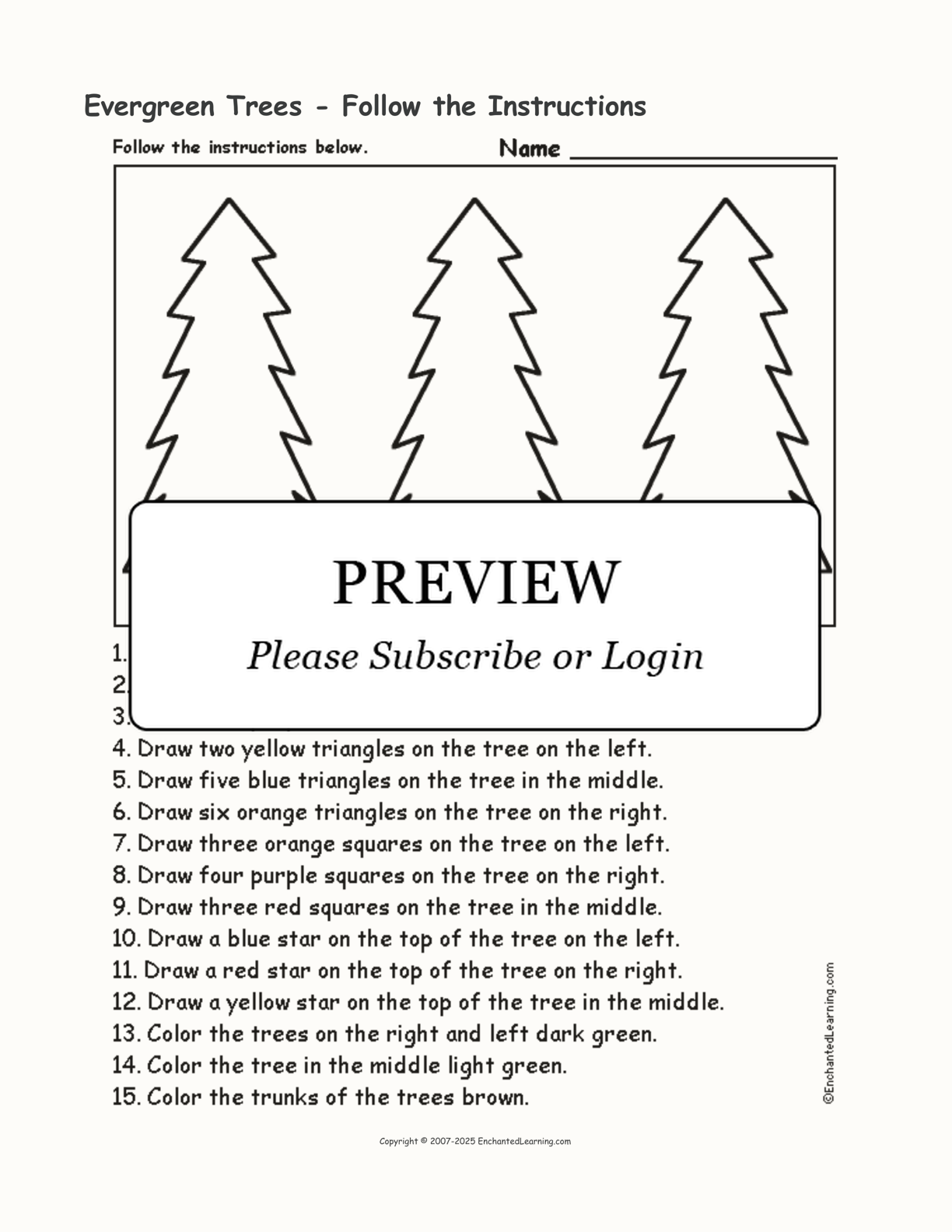 Evergreen Trees - Follow the Instructions interactive worksheet page 1