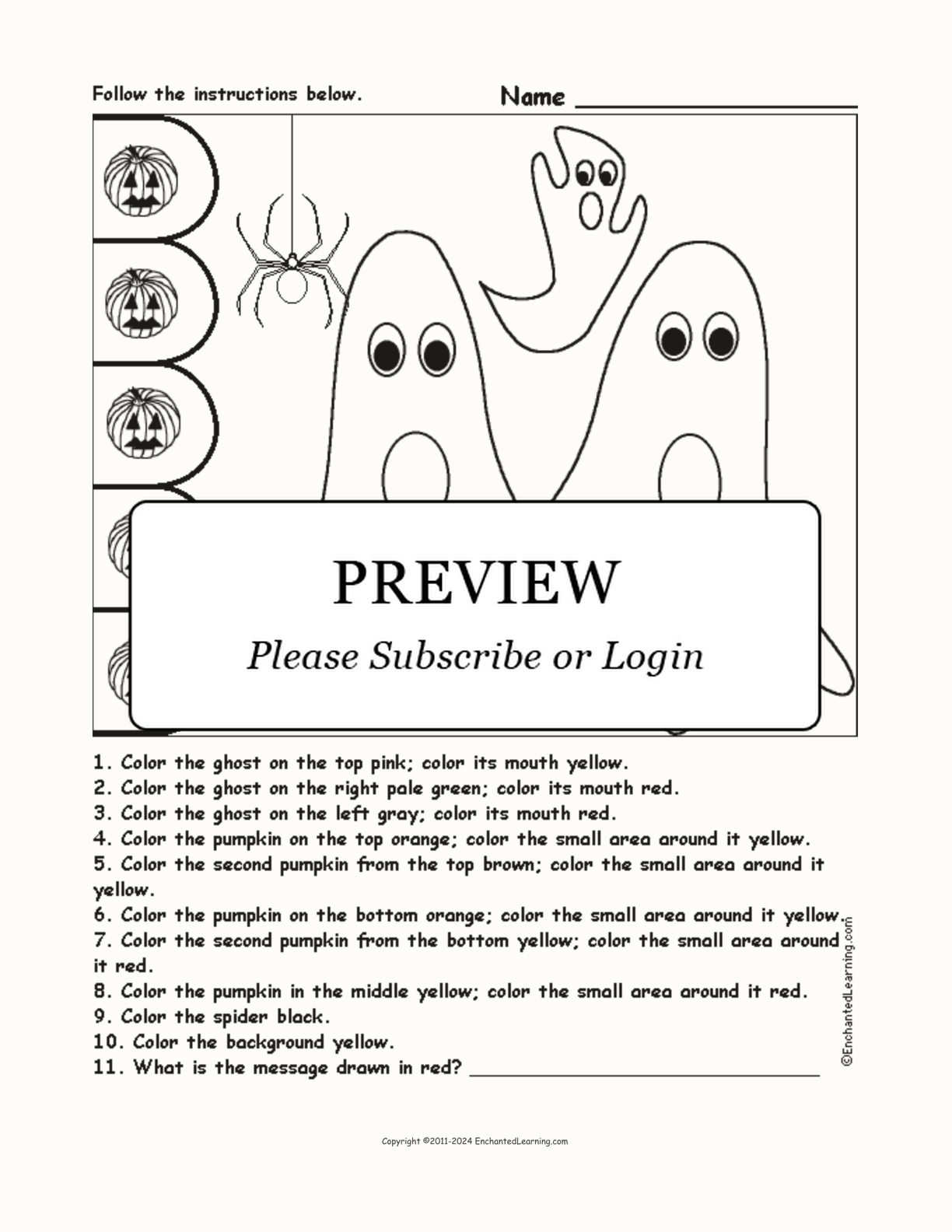 Ghastly Ghosts: Follow the Instructions interactive worksheet page 1