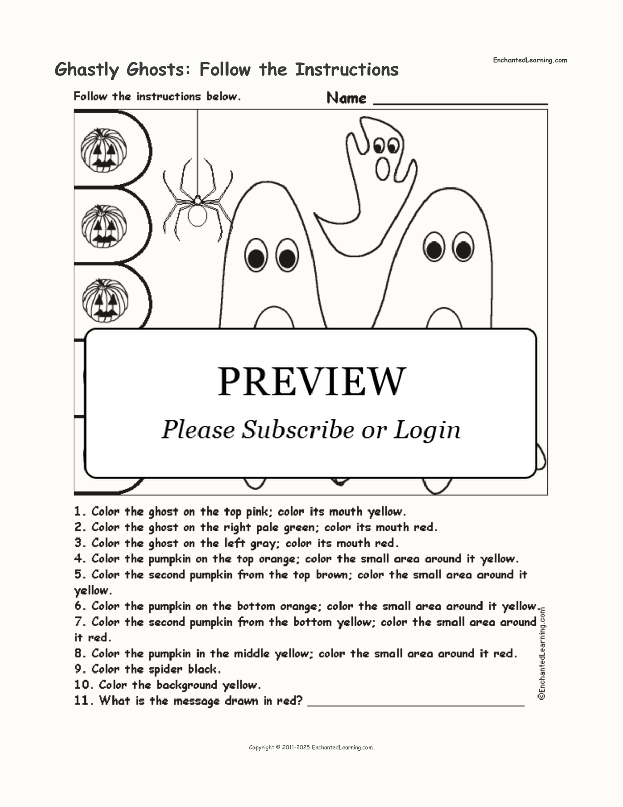 Ghastly Ghosts: Follow the Instructions interactive worksheet page 1