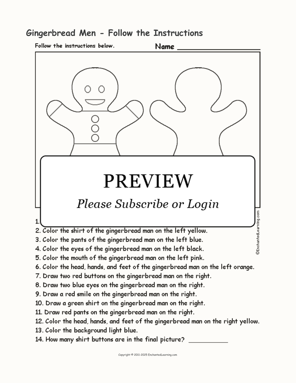 Gingerbread Men - Follow the Instructions interactive worksheet page 1