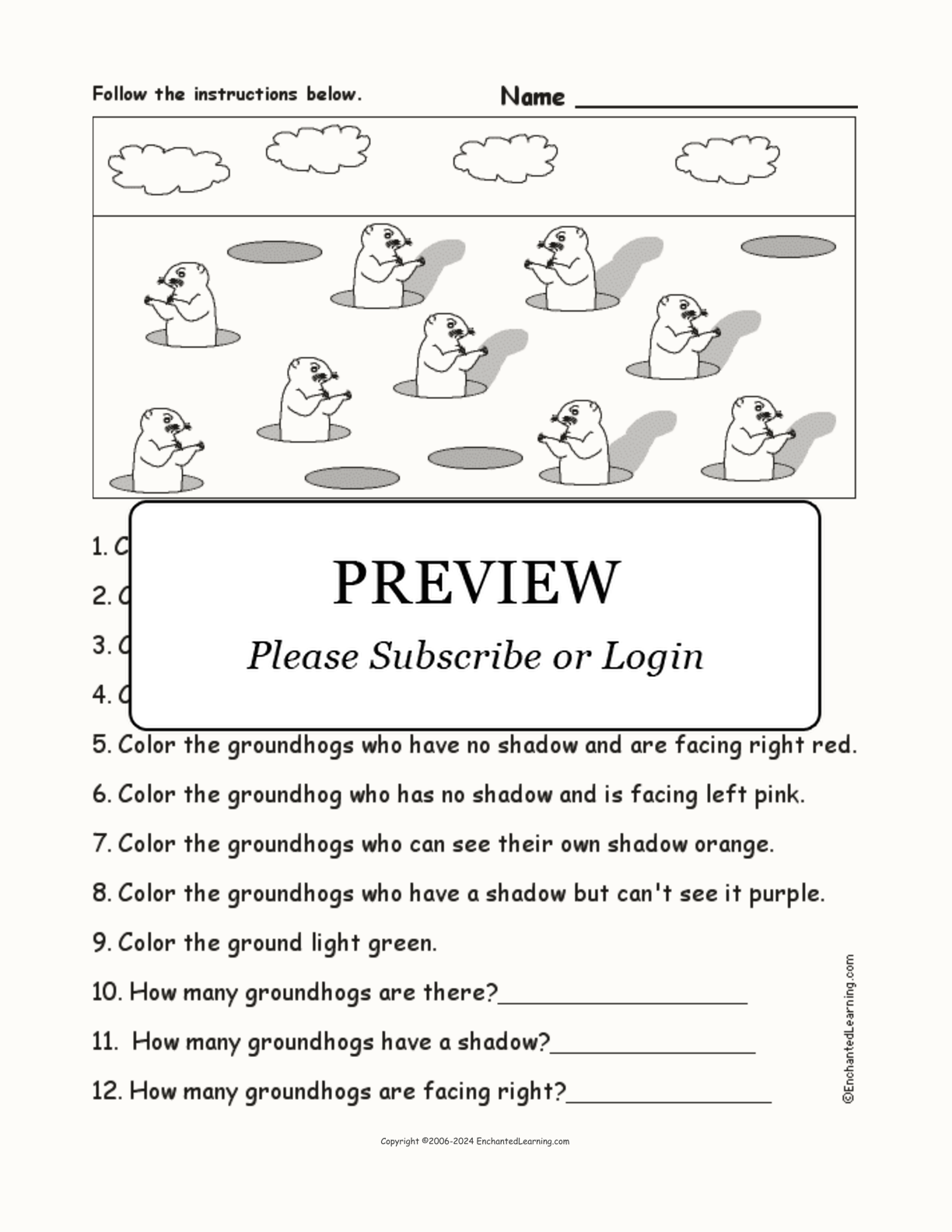 Groundhog Day - Follow the Instructions interactive worksheet page 1