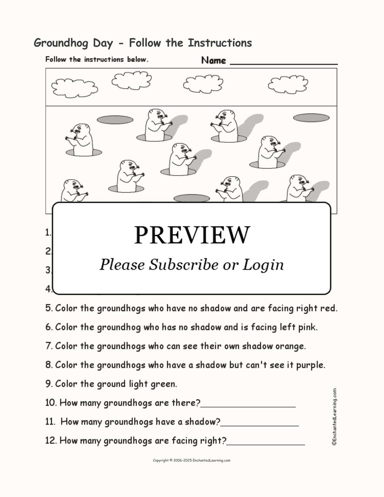 Groundhog Day - Follow the Instructions interactive worksheet page 1