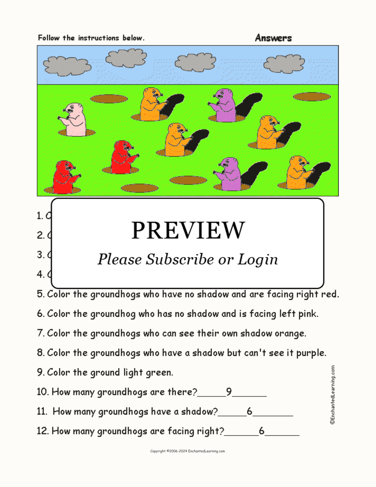 Groundhog Day - Follow the Instructions interactive worksheet page 2
