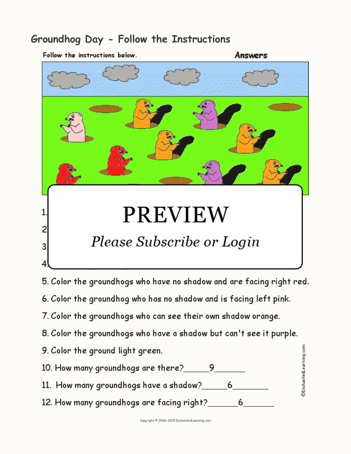 Groundhog Day - Follow the Instructions interactive worksheet page 2