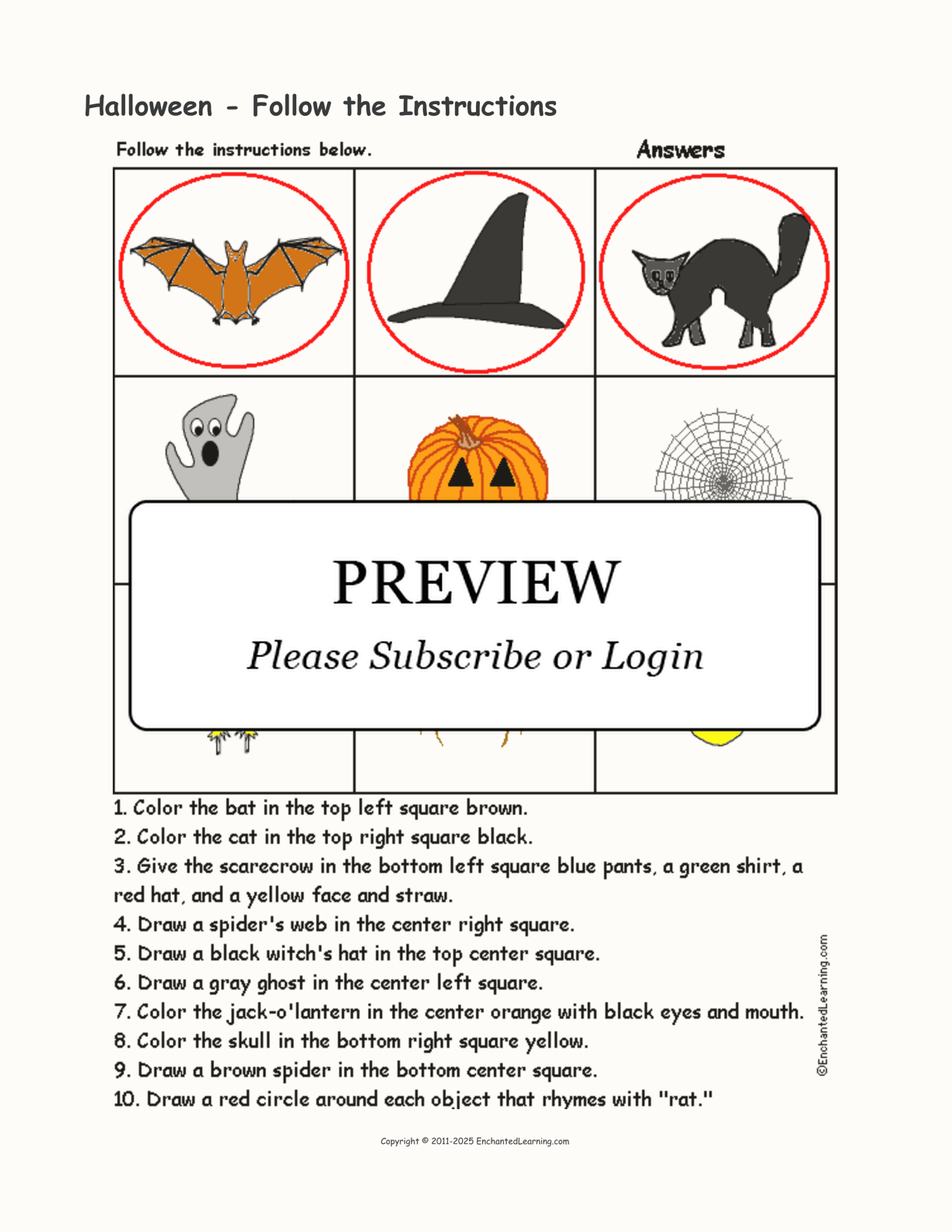 Halloween Grid Follow The Instructions Enchanted Learning