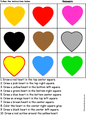 Hearts follow-the-instructions worksheet