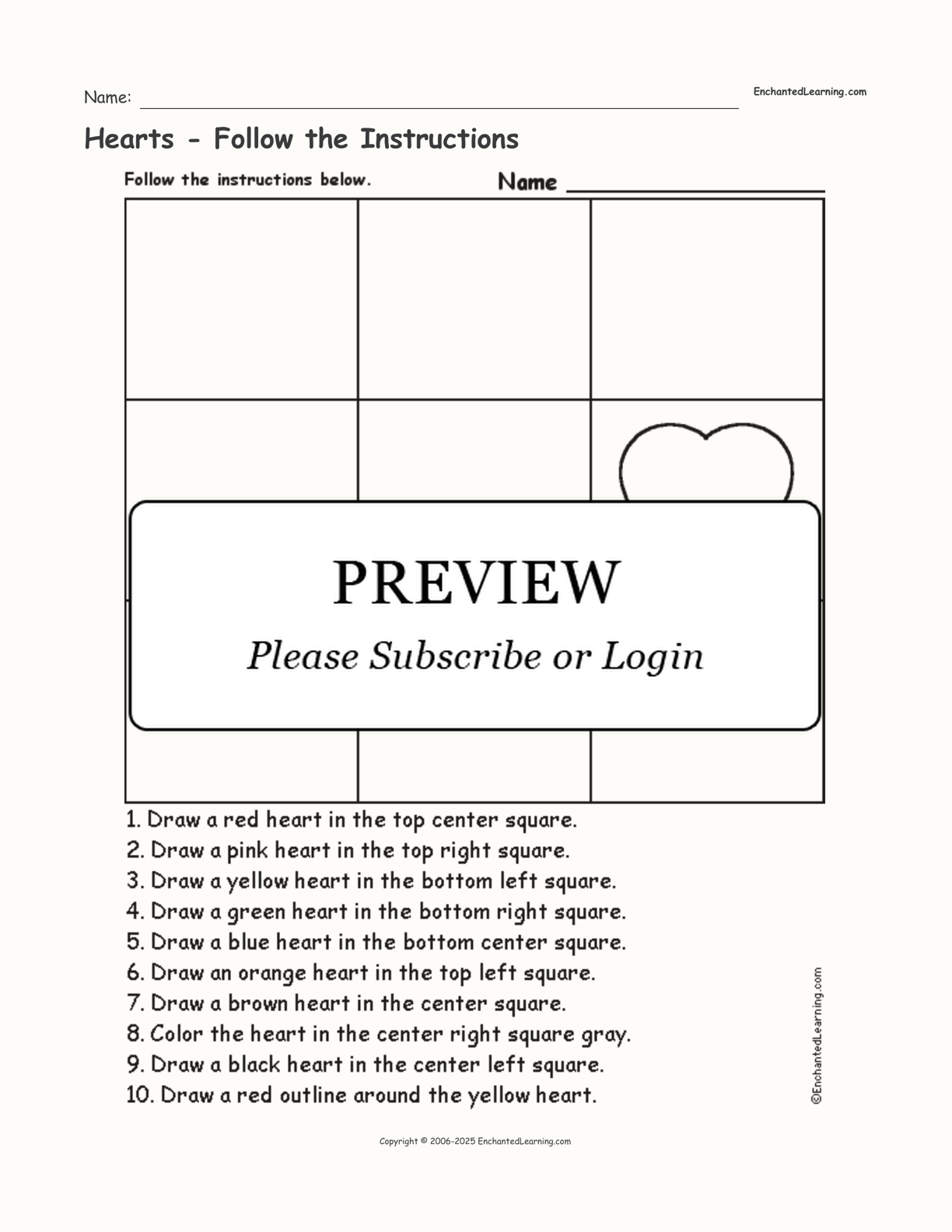 Hearts - Follow the Instructions interactive worksheet page 1