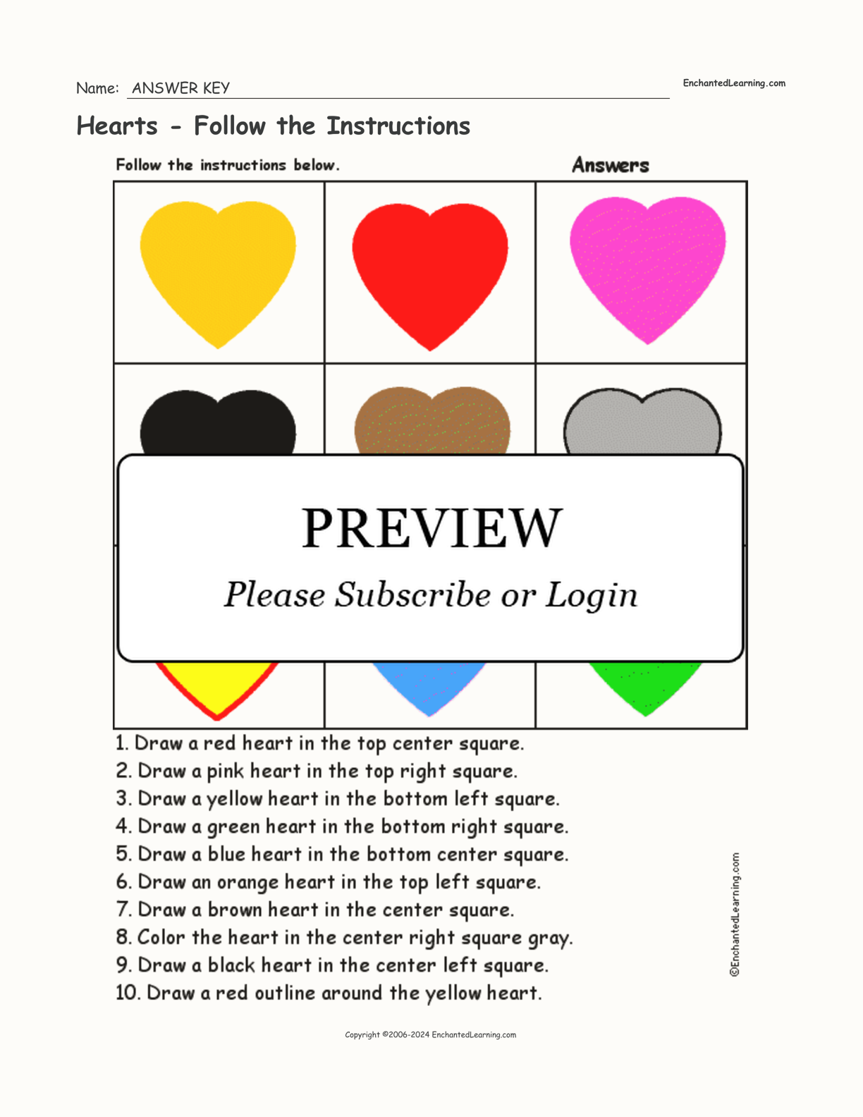 Hearts - Follow the Instructions interactive worksheet page 2